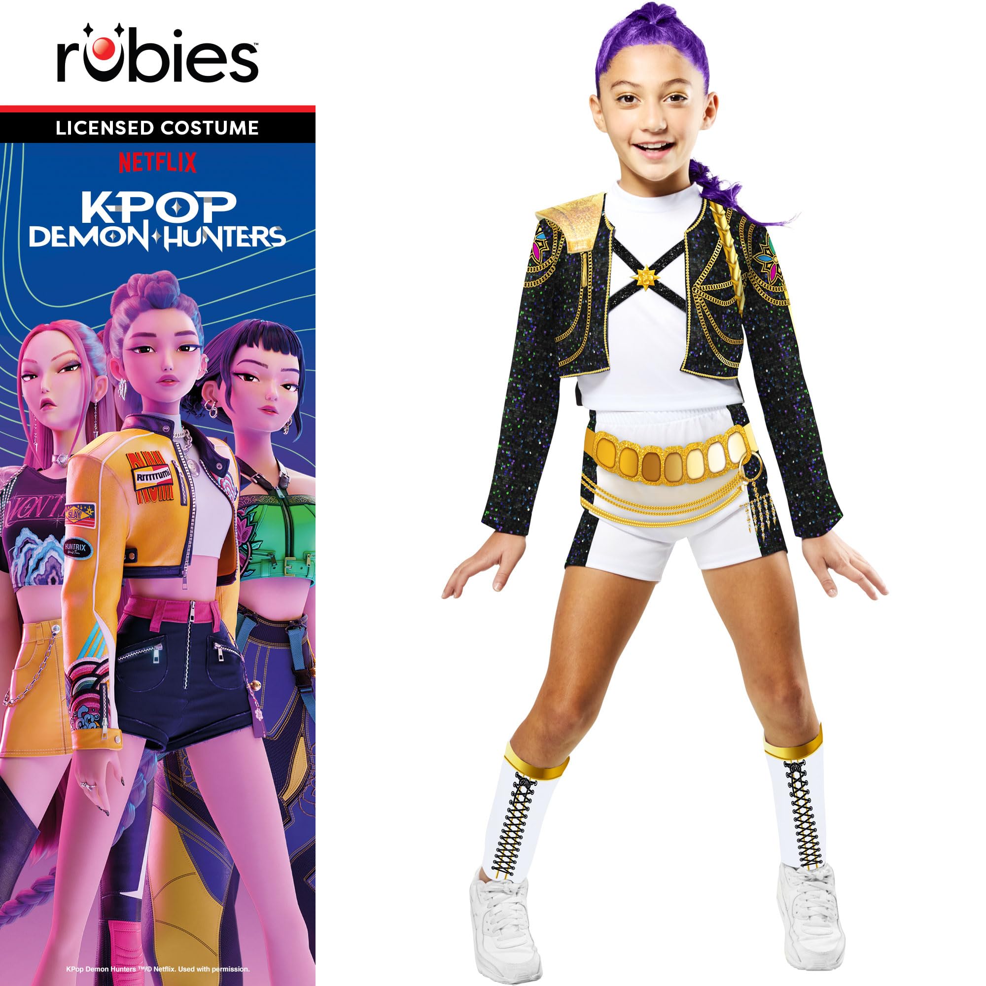 Rubies Official Netflix K-Pop Demon Hunters Deluxe Rumi Golden Child Costume, Kids Fancy Dress, Size Age 6+ Years 4