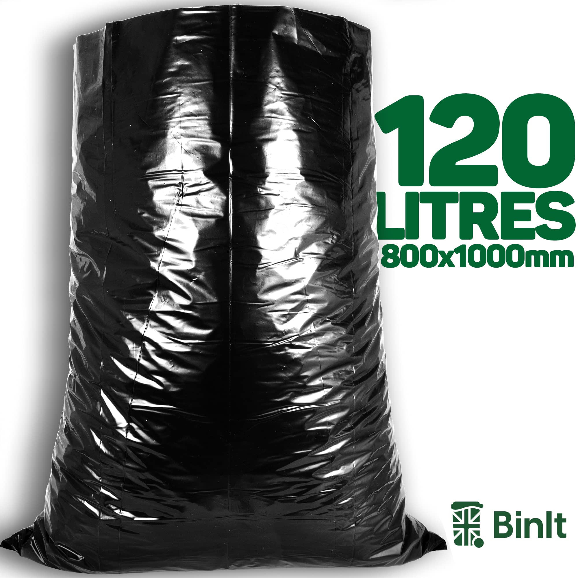 BIN IT Ultra Heavy Duty 120L Refuse Sacks 10 Pack, 80kg Lift Tested, 60μm Thickness, Recycled LDPE Bin Liners 4