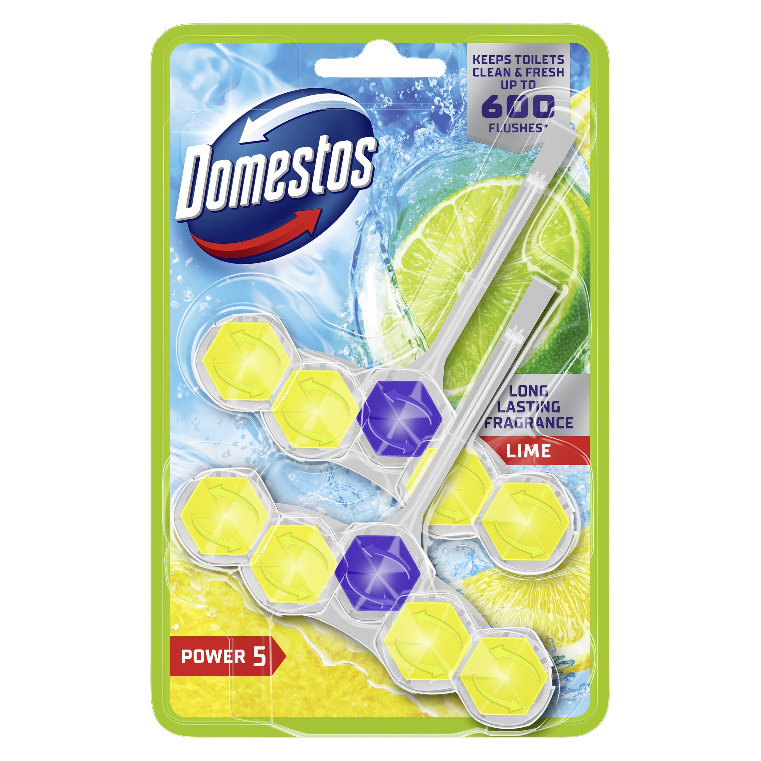 Domestos Power 5 Lime WC-Stein 2x 50g - Langanhaltender WC-Erfrischer mit Kalkschutz