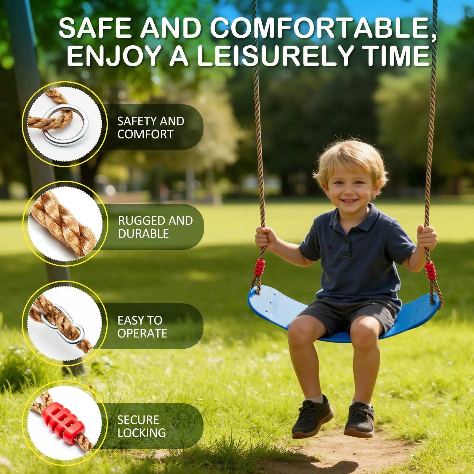 EXTSUD Outdoor Swing Seat - EVA Soft Rocking Chair | Adjustable 145-220cm Ropes | 150kg Load Capacity | Blue 4