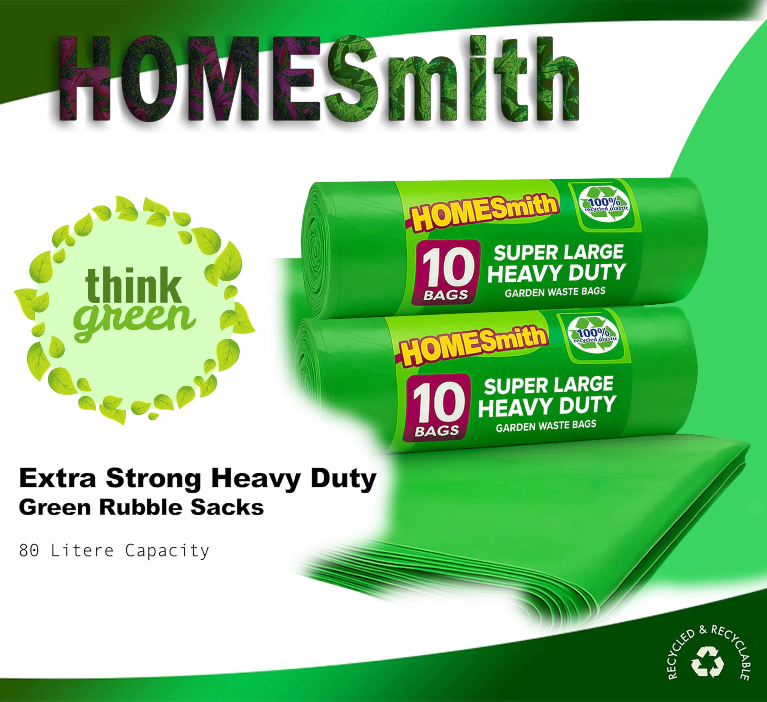 HOMESmith Super Large Heavy Duty Garden Waste Bags for Rubble, Soil & DIY Debris 4