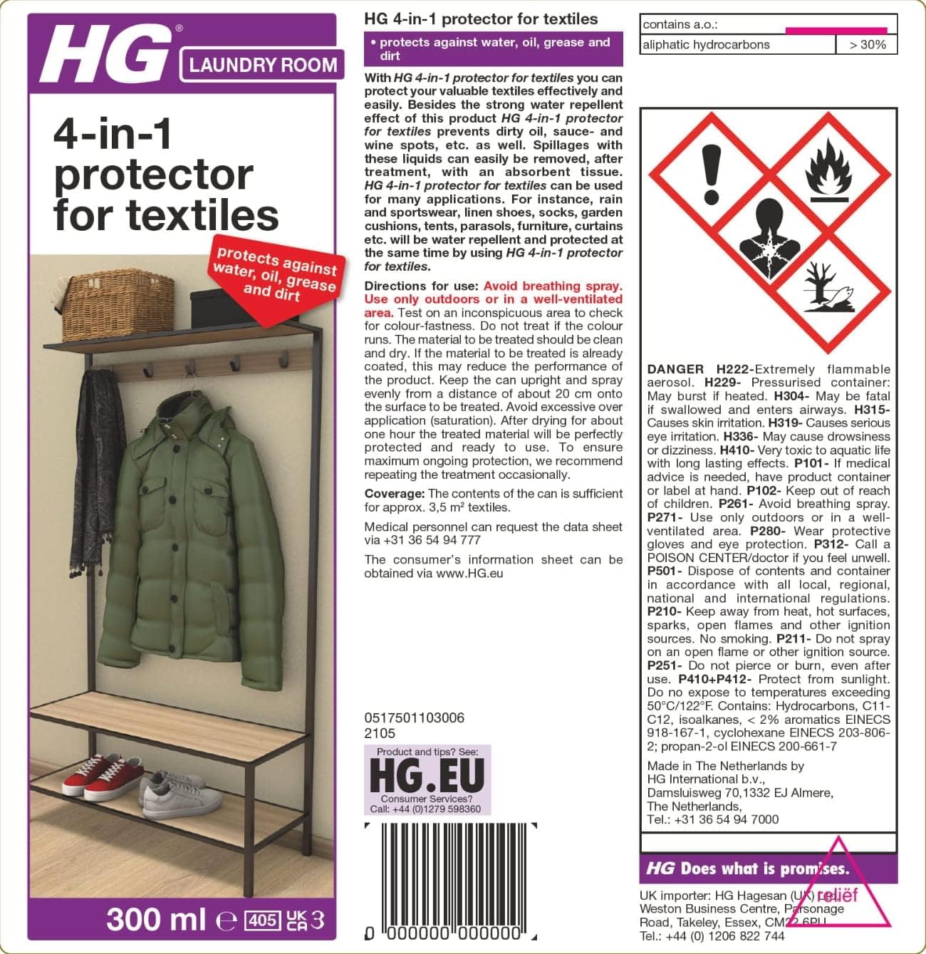 HG - 4-in-1 Textile Protector Water, Oil, Grease & Dirt Repellent Spray 300ml 7