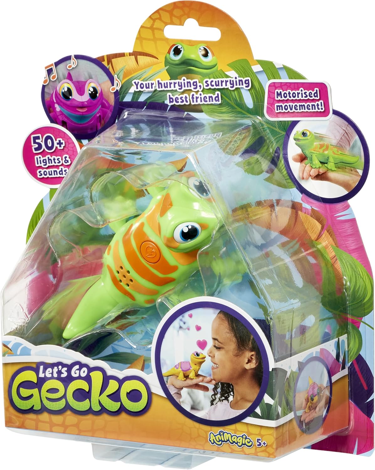 Animagic Let's Go Gecko - Interactive Walking, Dancing & Light-Up Electronic Pet for Kids 3