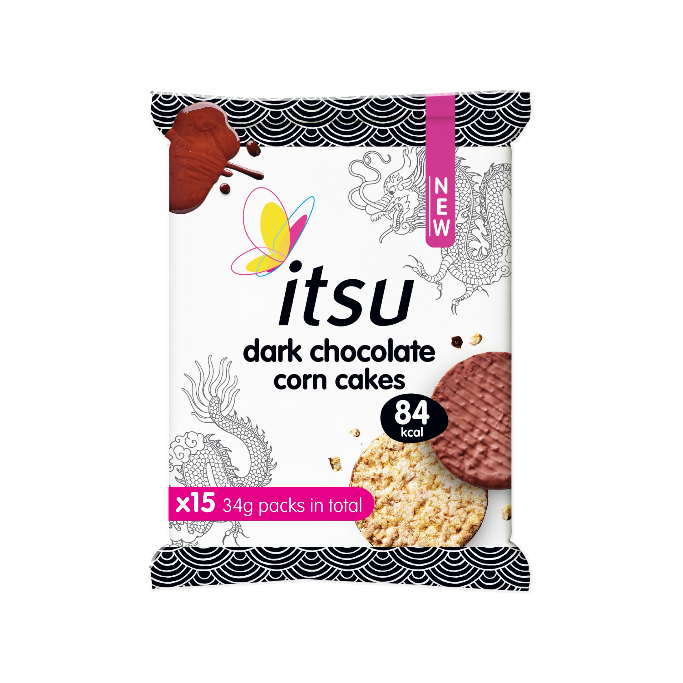Itsu Dark Chocolate Corn Cakes - Gluten Free | 84 Calories per Cake | Pack of 15