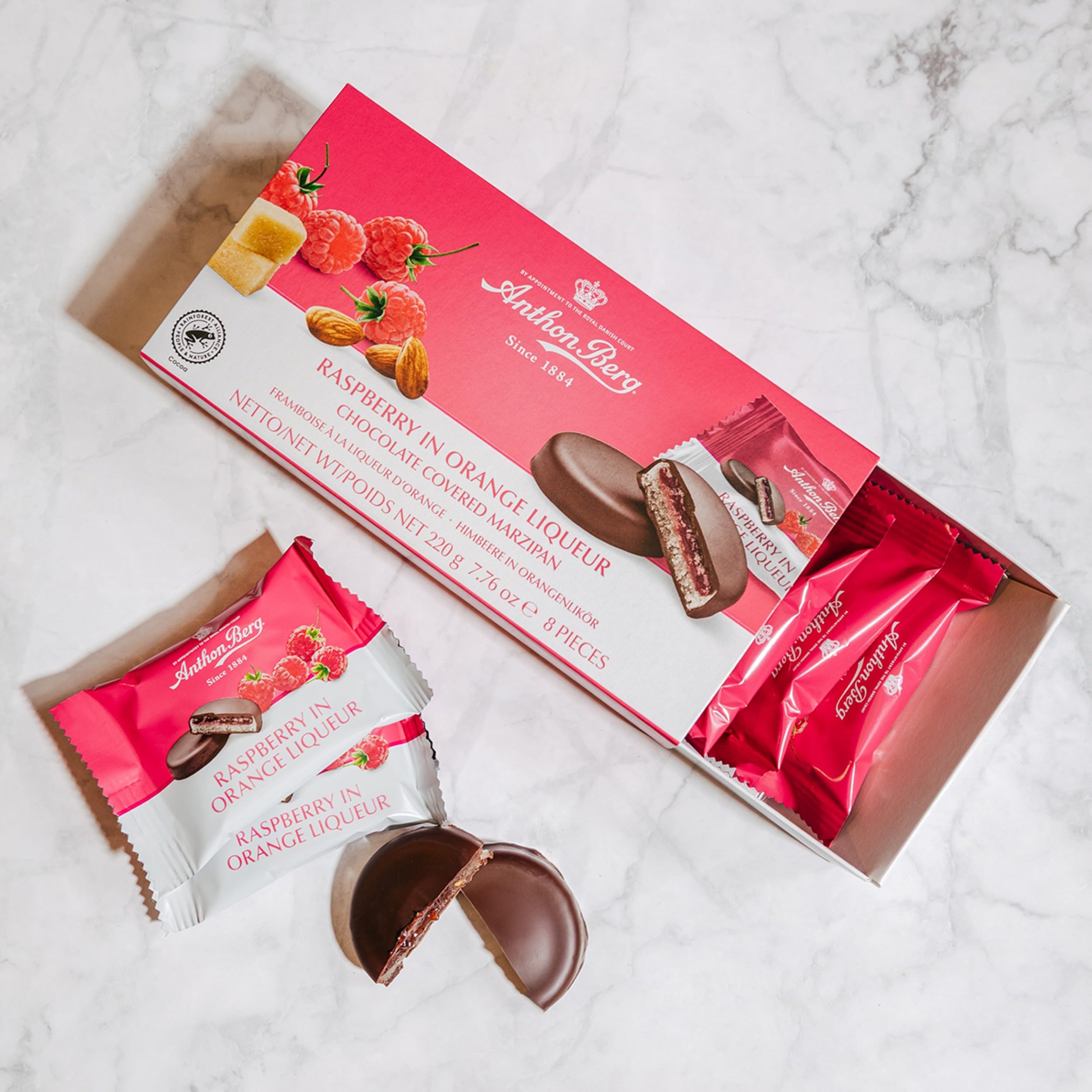 Anthon Berg Dark Chocolate Covered Marzipan Treats with Raspberry and Orange Liqueur - 220g 3