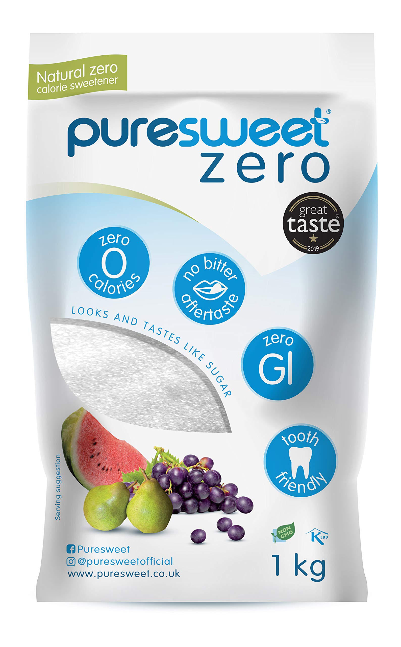 Puresweet Zero Natural Zero Calorie Sweetener - 1kg Erythritol Powder | Diabetic Friendly
