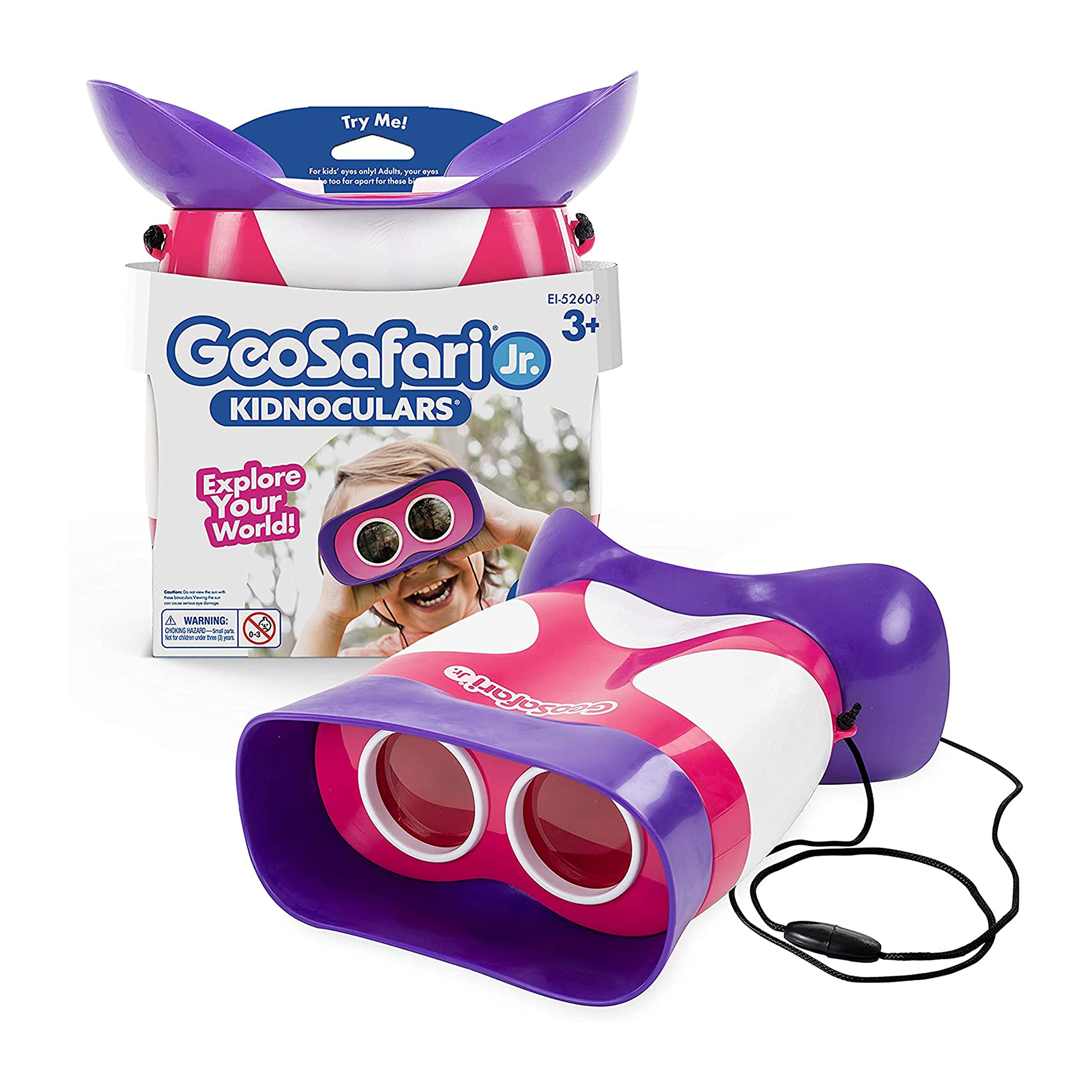 Learning Resources GeoSafari Jr. Kidnoculars Pink - 2x Magnification Binoculars for Kids Ages 3+