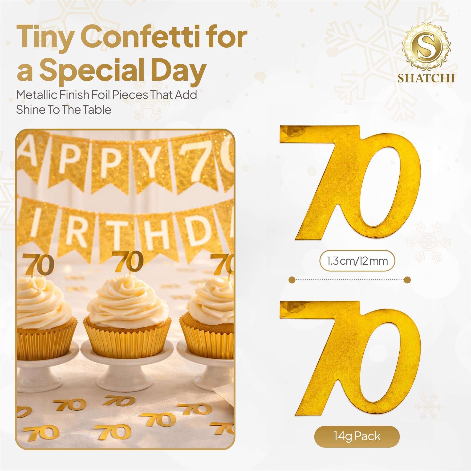 SHATCHI 14g Gold 70th Birthday Confetti Foil Metallic Glitz Table Scatter