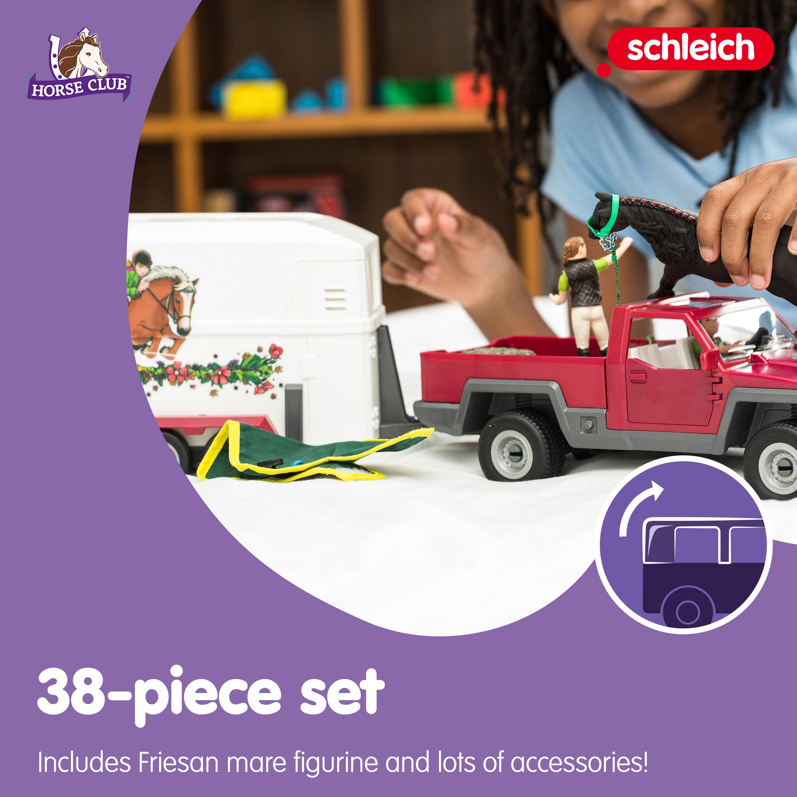 Schleich Horse Club Pick-up Truck with Horse Trailer Playset - 38-Piece Equestrian Adventure for Kids 10