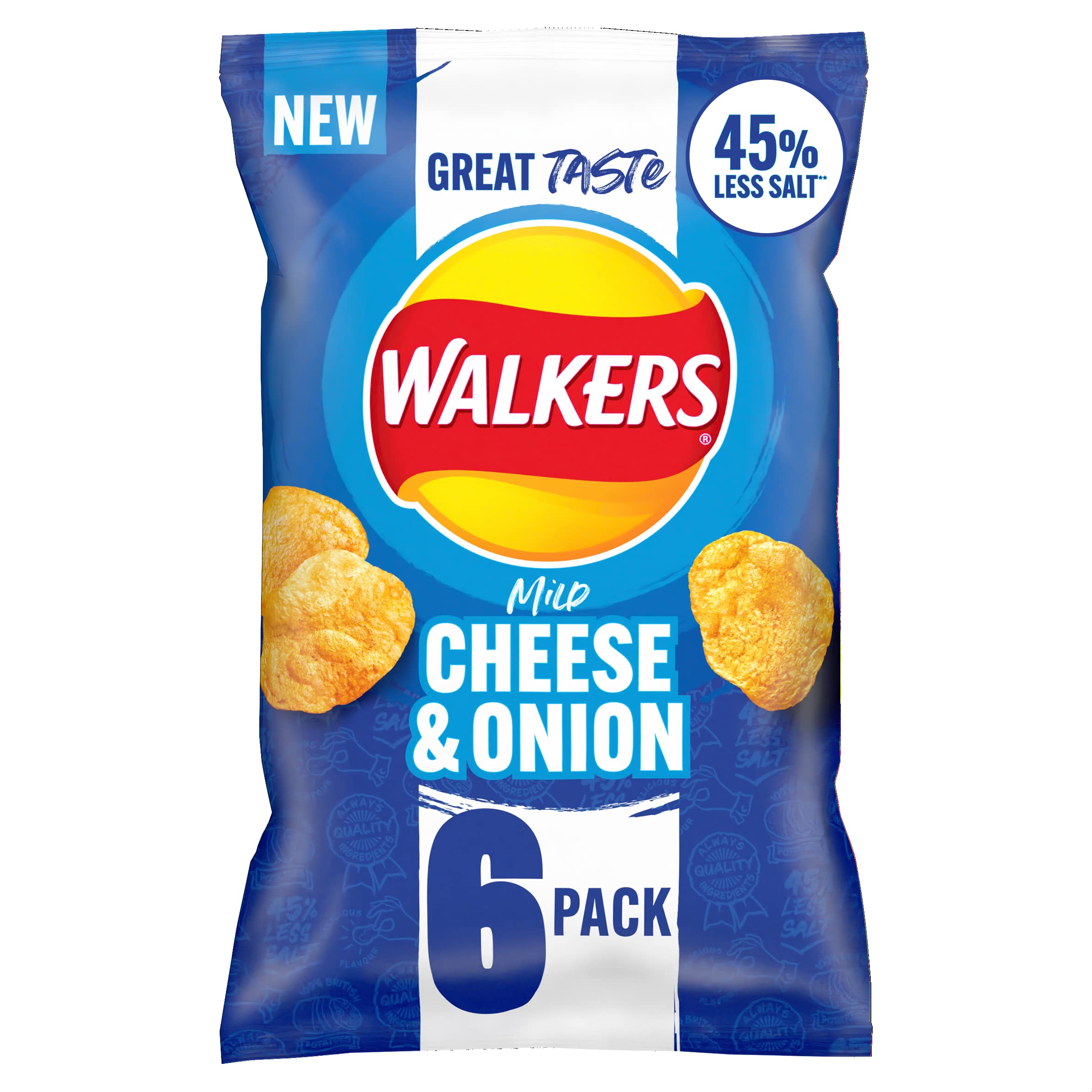Walkers Less Salt Mild Cheese & Onion Crisps Multipack 6 x 25g