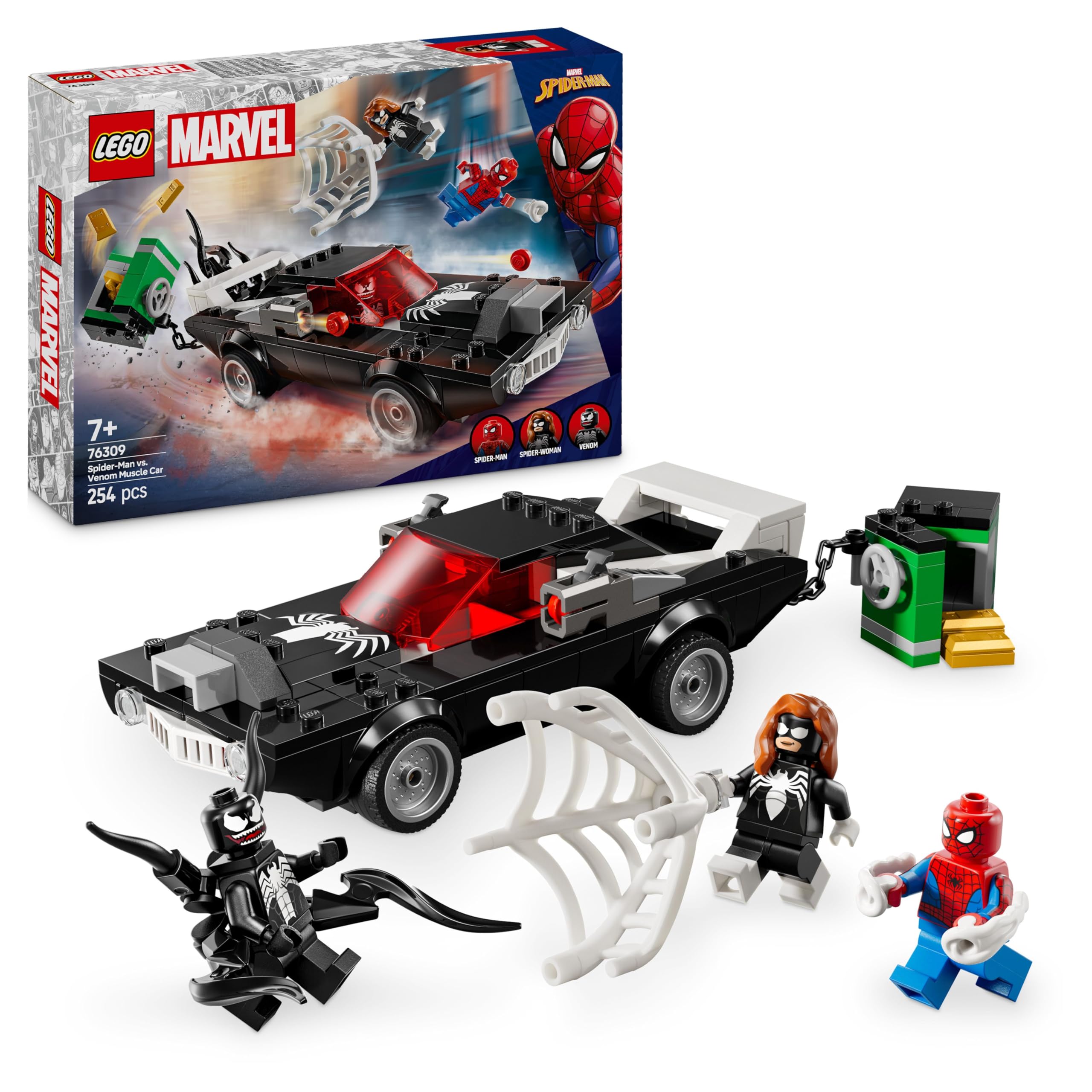 LEGO Marvel Spider-Man vs. Venom Muscle Car - Building Toy with 3 Super Heroes, 254 Pieces, Age 7+