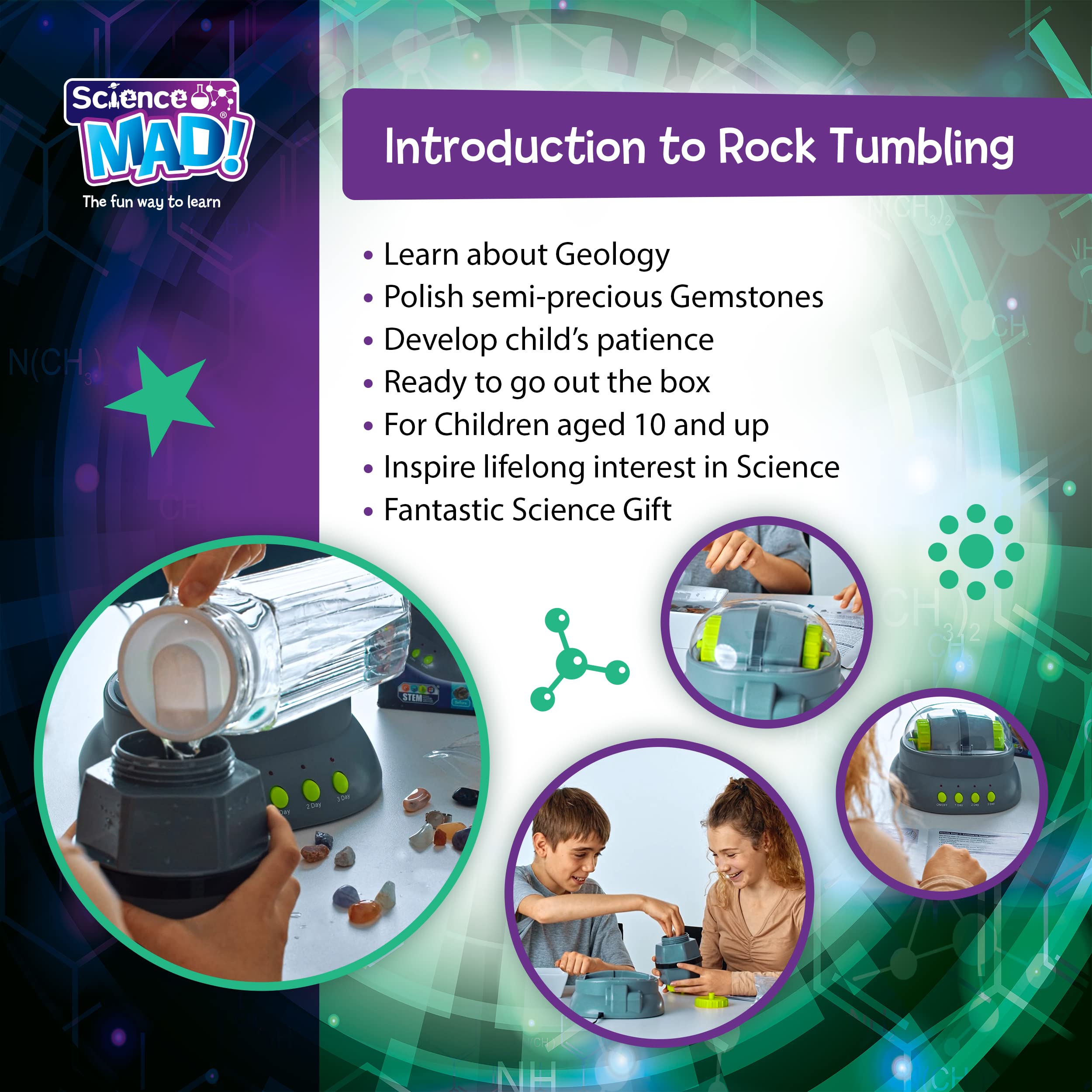 Science MAD! SM42 Rock Tumbler - Educational Gemstone Polishing Kit for Ages 10+ 9