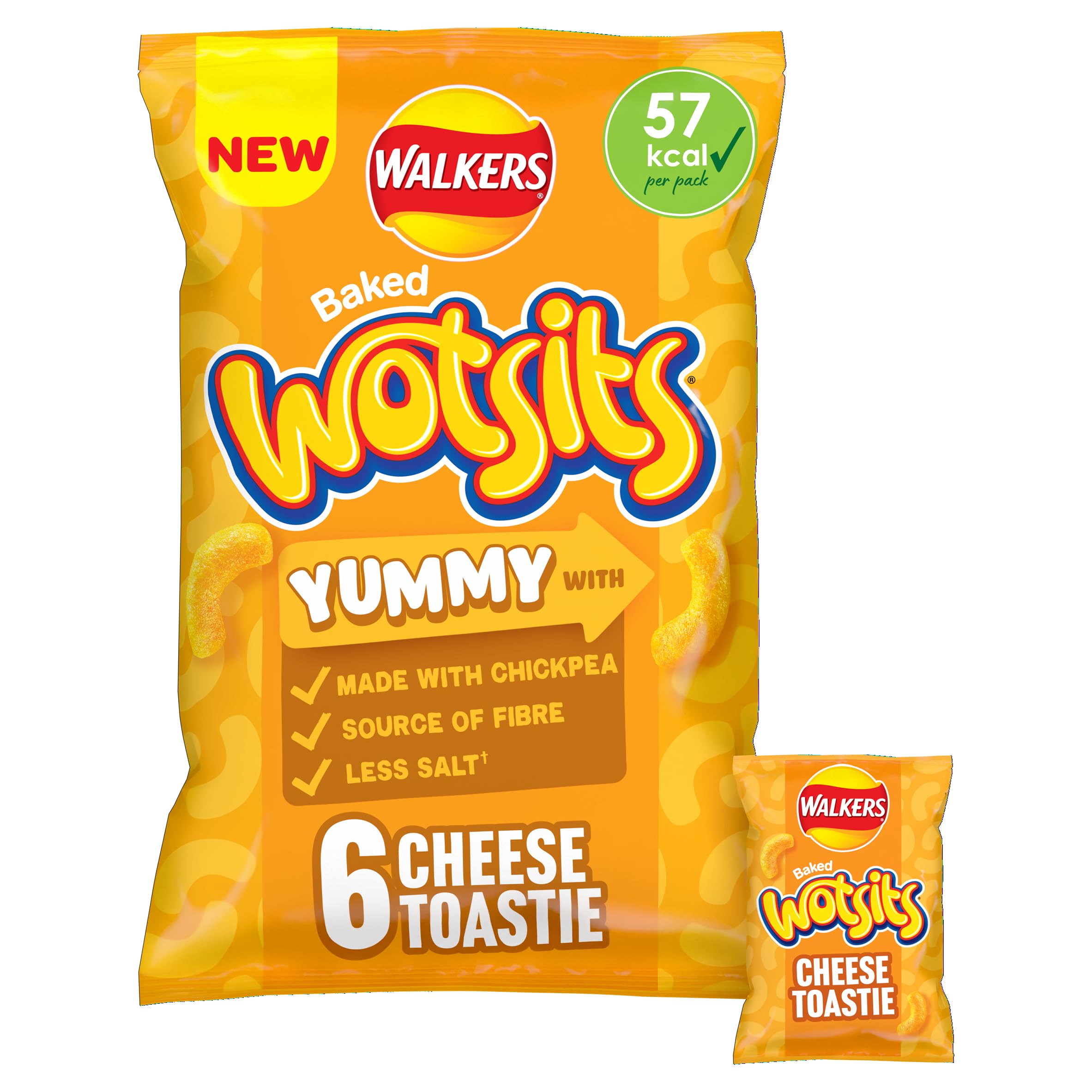 Walkers Wotsits Cheese Toastie 6 Pack Crisps - Baked Cheese Flavoured Snacks Made with Chickpea