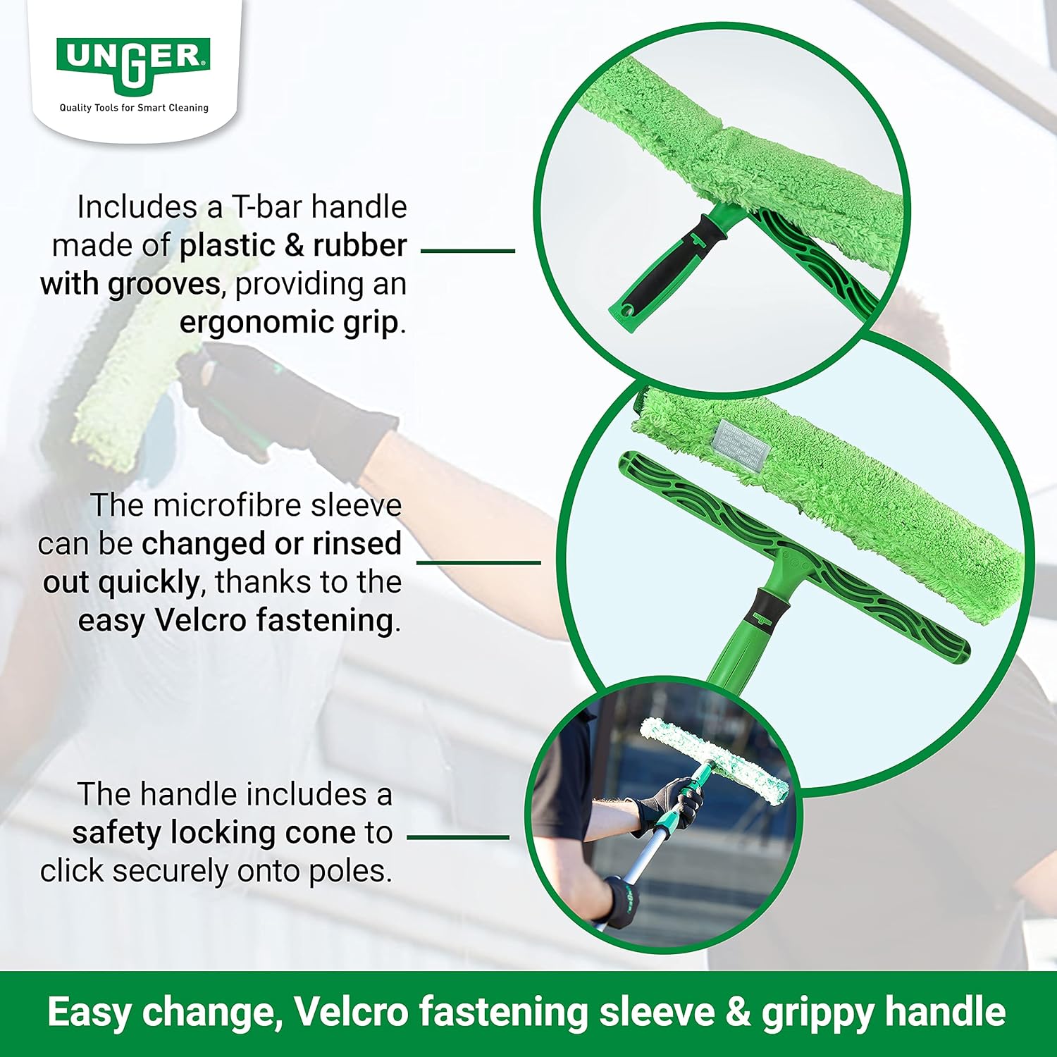 Unger 79020 Fensterputzer MicroStrip 35 cm, Mikrofaserbezug mit Schmutzpad 6