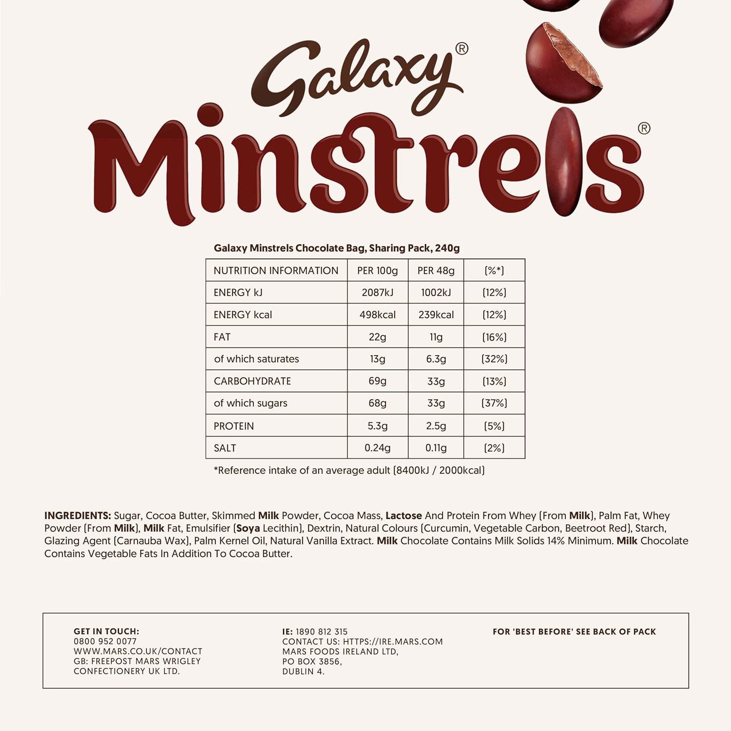 Galaxy Minstrels Milchschokoladenbeutel 195 g – Zarte Schokolade mit knuspriger Zuckerhülle 7