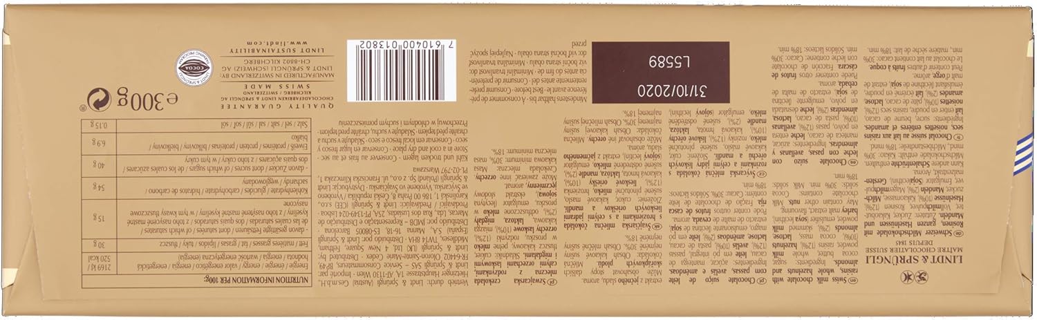 Lindt Schweizer Milchschokolade Haselnuss und Rosinen Goldtafel 300g 4