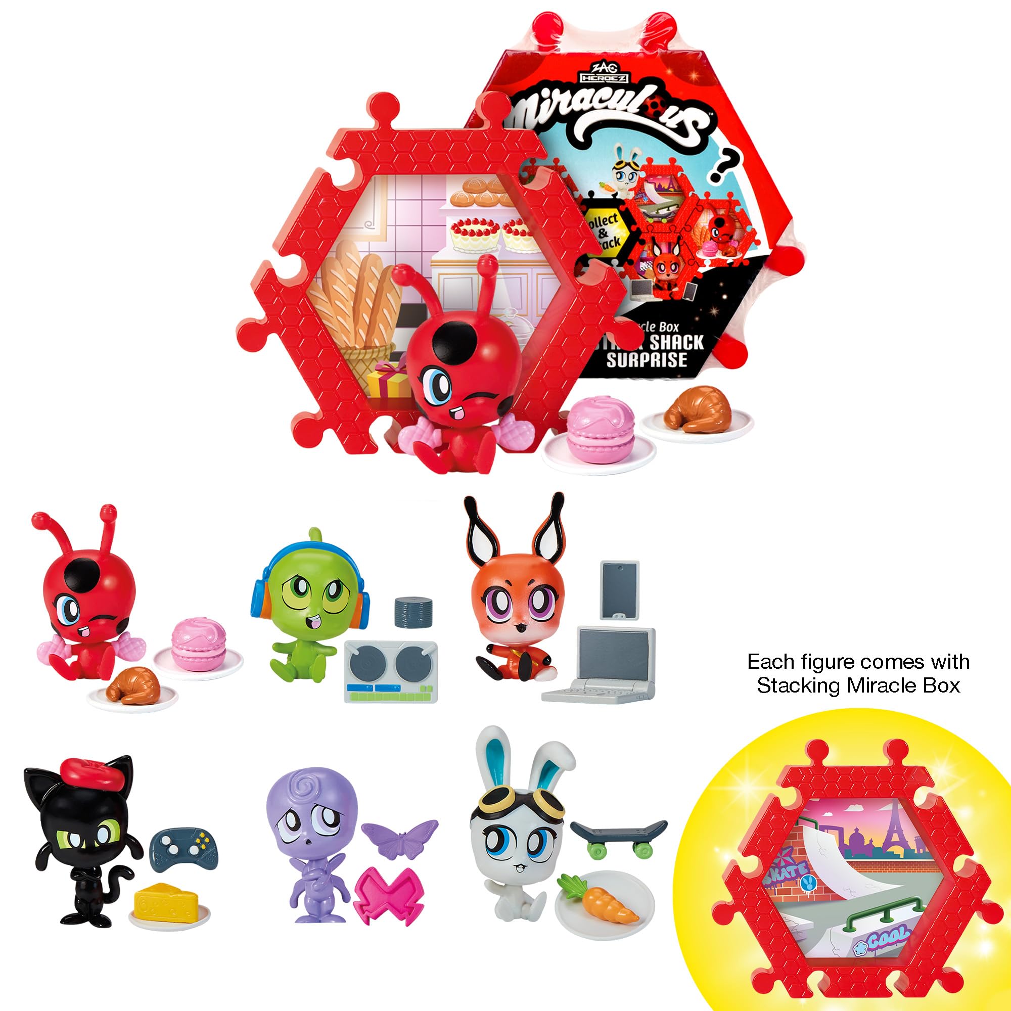 Bandai Miraculous Shack Stack Surprise - Ladybug & Cat Noir Chibi Figure with Accessories 5