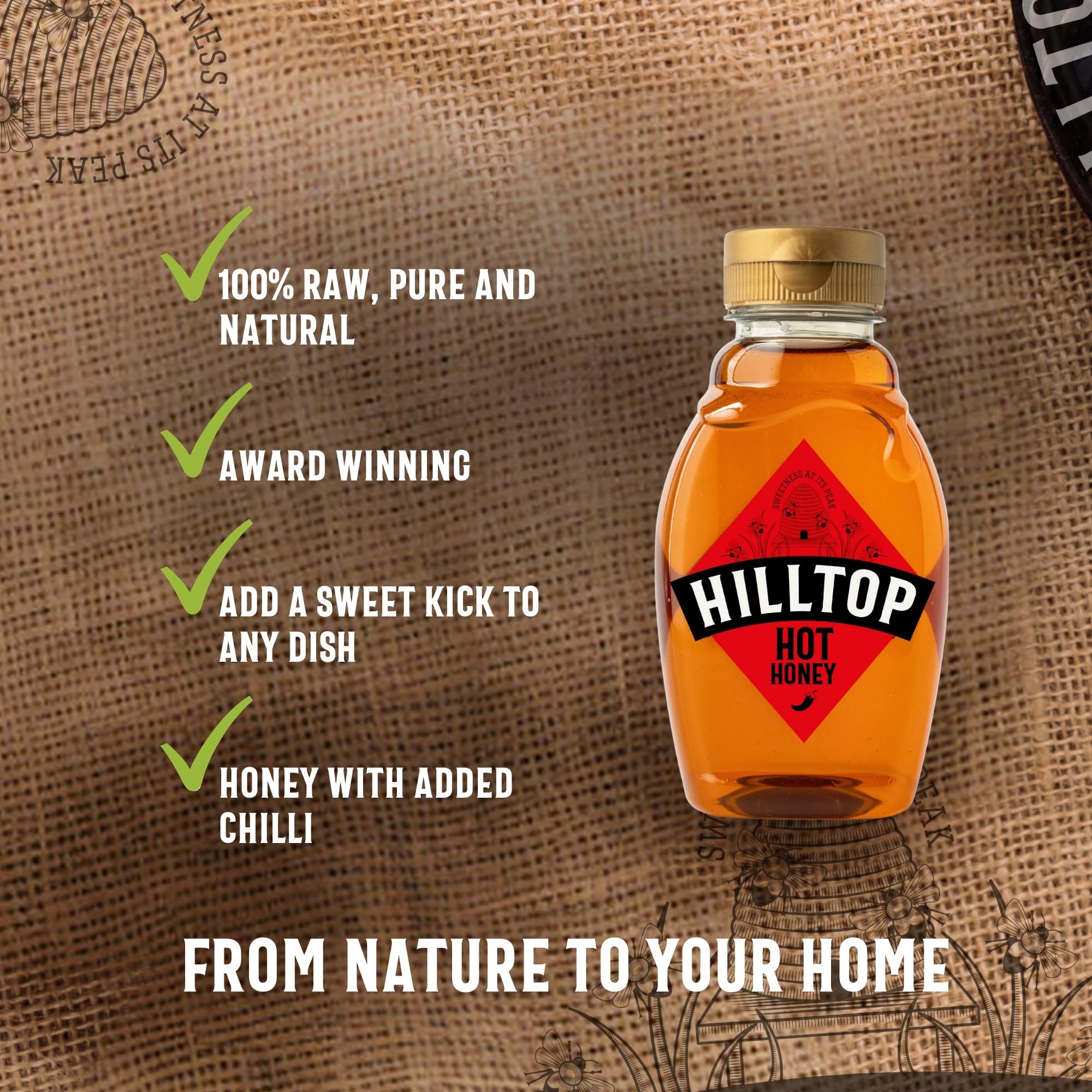 Hilltop Honey Hot Honey - Chilli Infused Natural Honey - Squeezy Bottle 340g 3