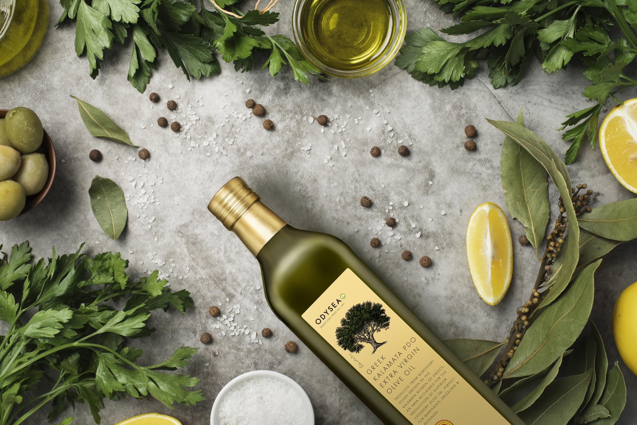 Odysea Greek Kalamata PDO Extra Virgin Olive Oil, 1L Glass Bottle