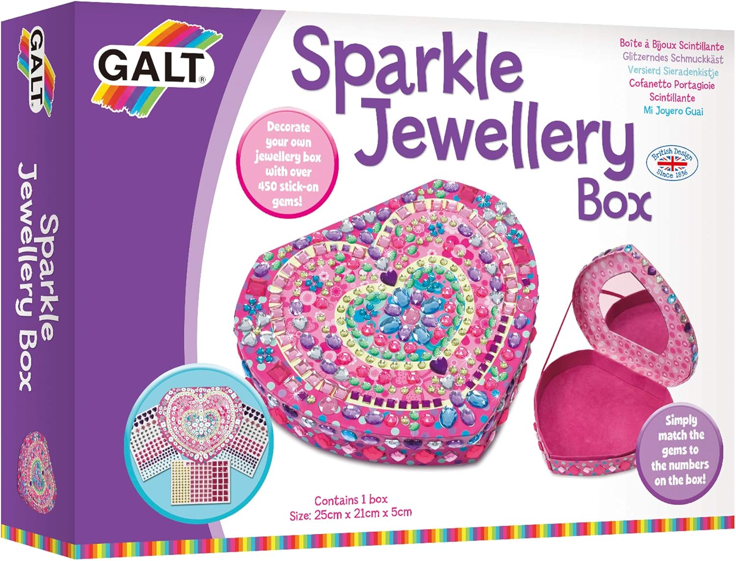 Galt Sparkle Jewellery Box Craft Kit - Heart-Shaped Gem Art for Kids 6+