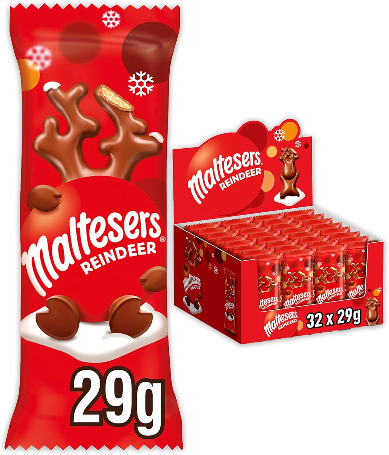 Maltesers - Milk Chocolate Reindeer Christmas Gift Box, 32 Pack Festive Stocking Filler