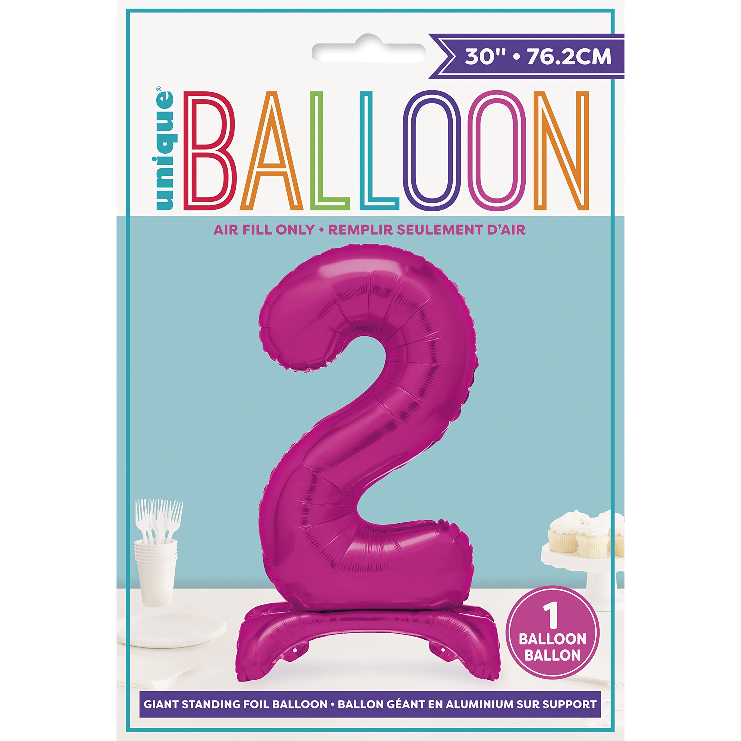 Unique Hot Pink Standing Number 2 Foil Balloon 30" - Party Decoration for 2nd Birthday
