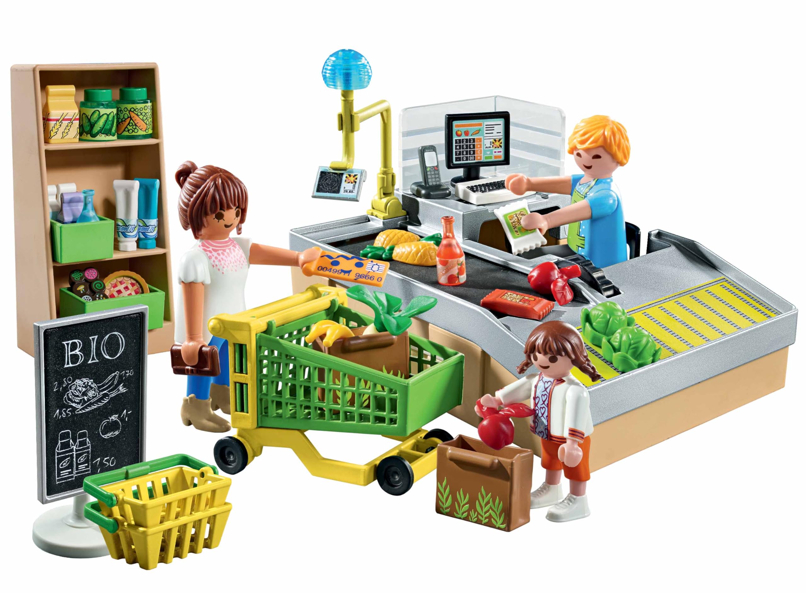 Playmobil 71648 MyLife: Organic Supermarket Promo Pack - Playset with Checkout, Trolley & Figures for Ages 4+