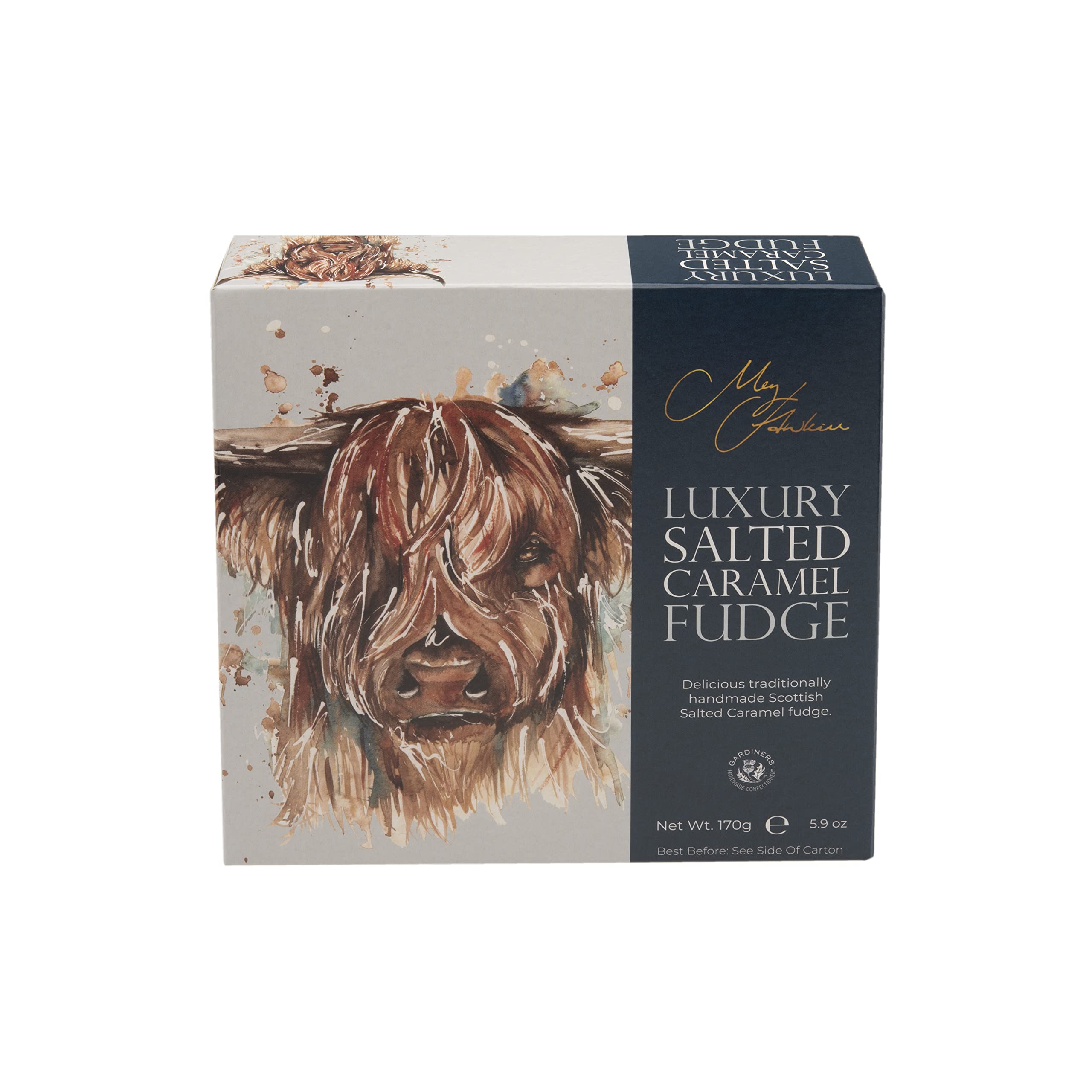Gardiners of Scotland Highland Cow Salted Caramel Fudge - 170g Handmade Luxury Gift Carton