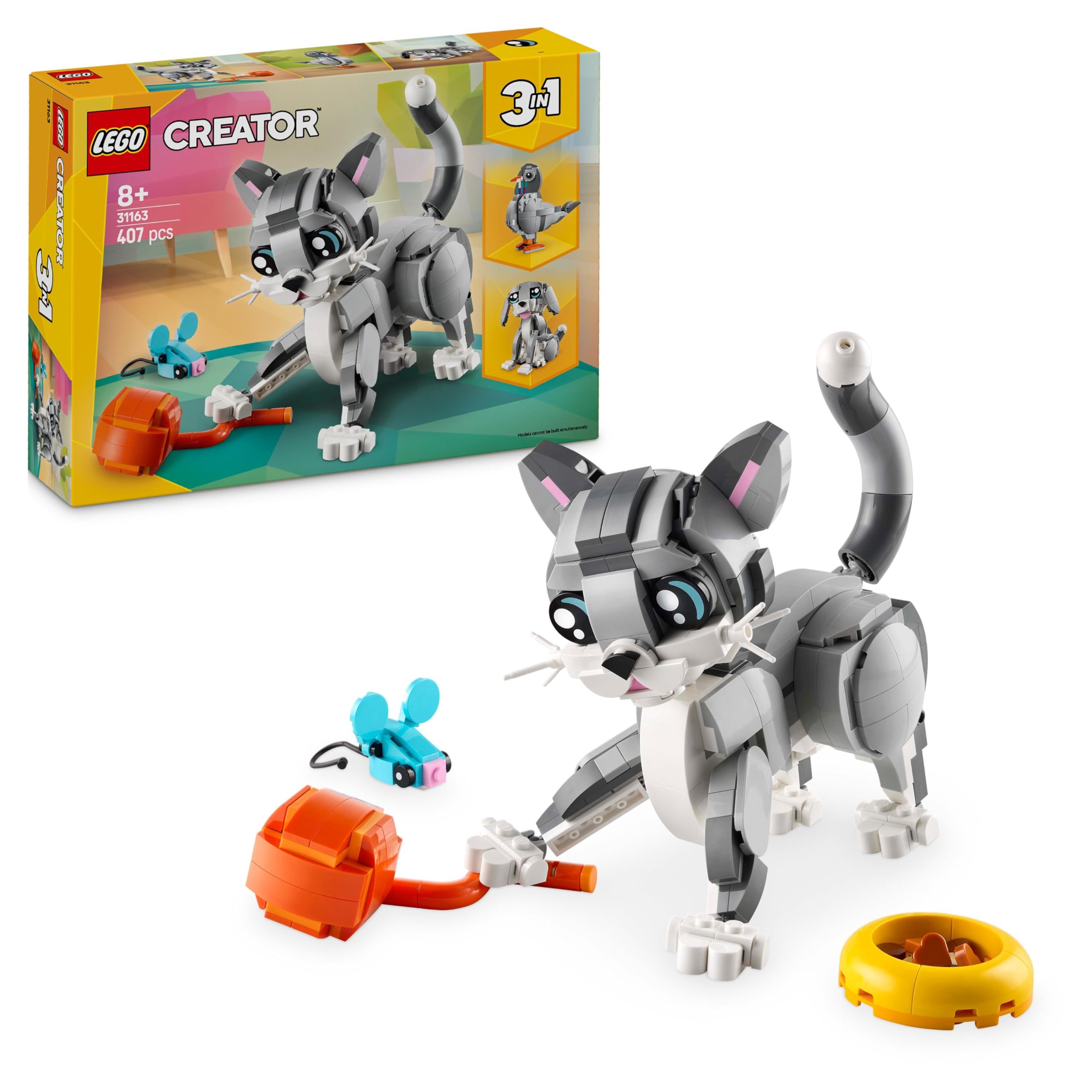 LEGO Creator 3in1 Playful Cat Toy - Buildable Cat, Dog & Pigeon Models for Ages 8+