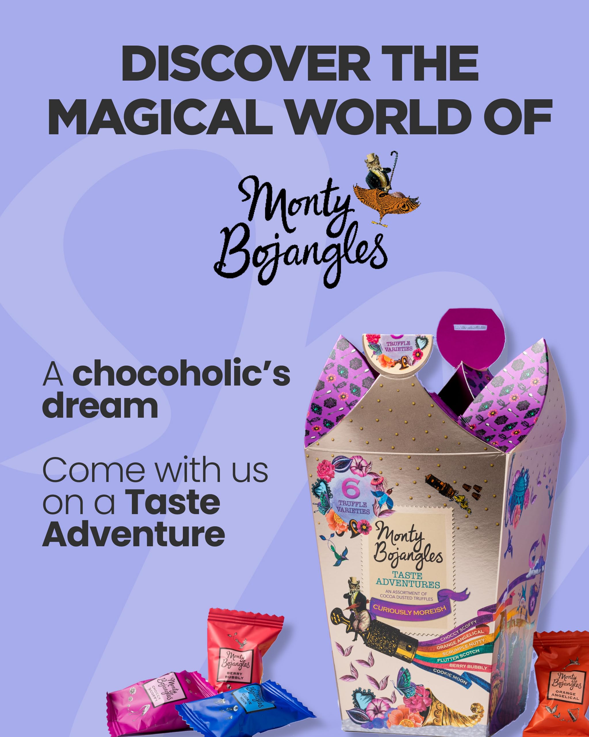 Monty Bojangles Taste Adventures Cocoa Dusted Truffles Assortment - 6 Flavour Luxury Chocolate Gift Box, 225g 12