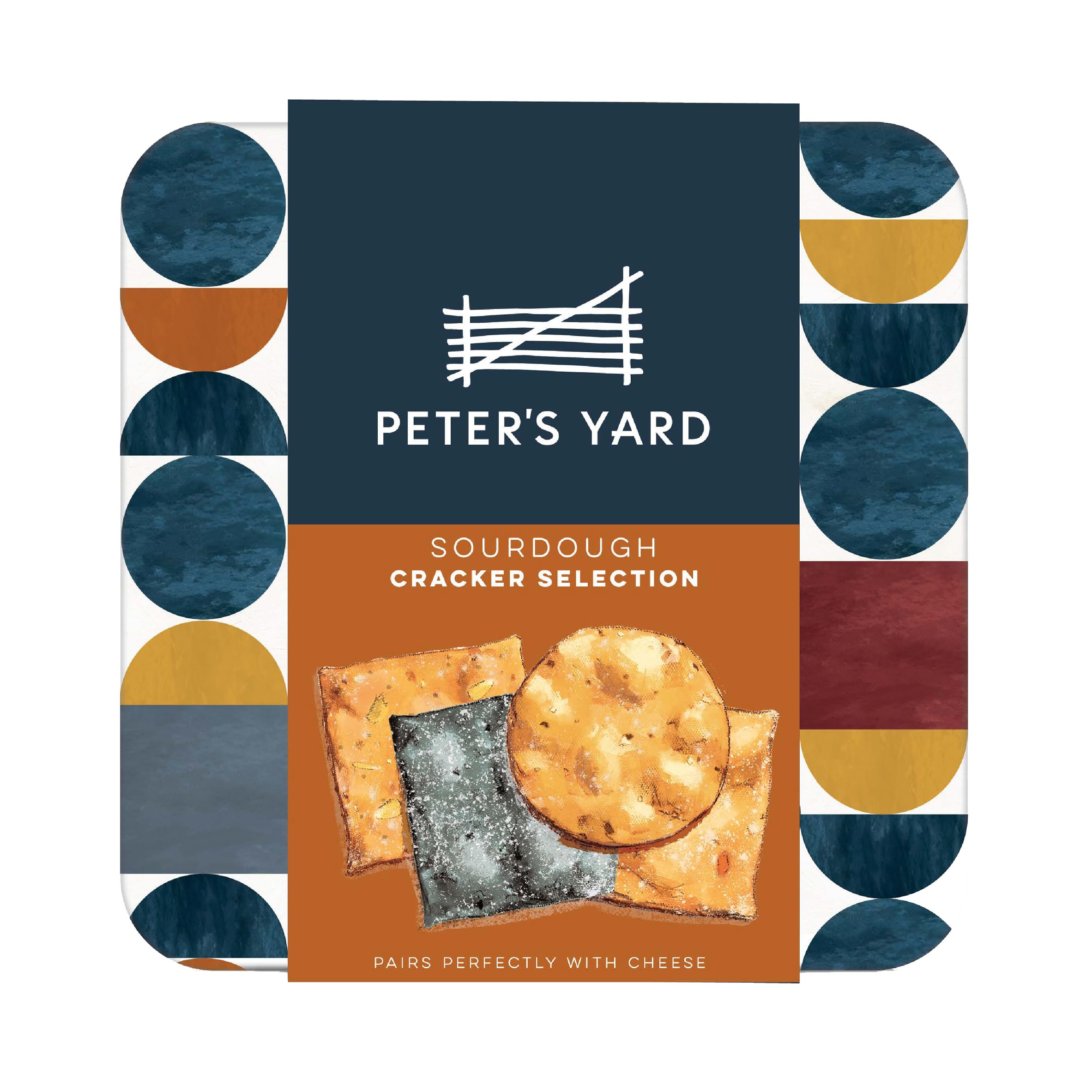 Peter's Yard Sourdough Crackers Selection Tin - Original, Rye & Charcoal, Rosemary & Sea Salt, Pumpkin & Sunflower