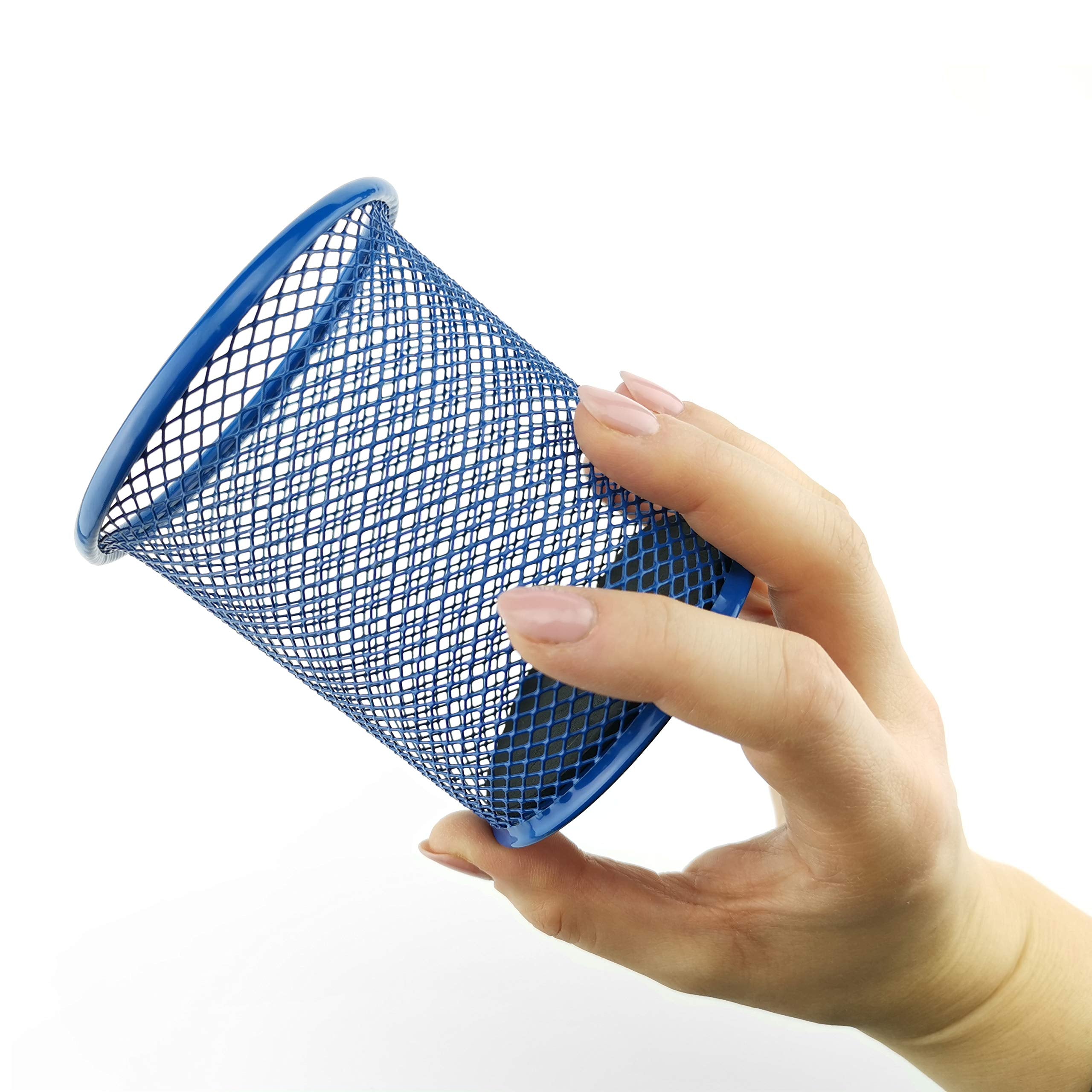 Leviatan Metal Pencil Holder - Round Mesh Design | Blue | Rust Resistant | 90x90x100mm 3