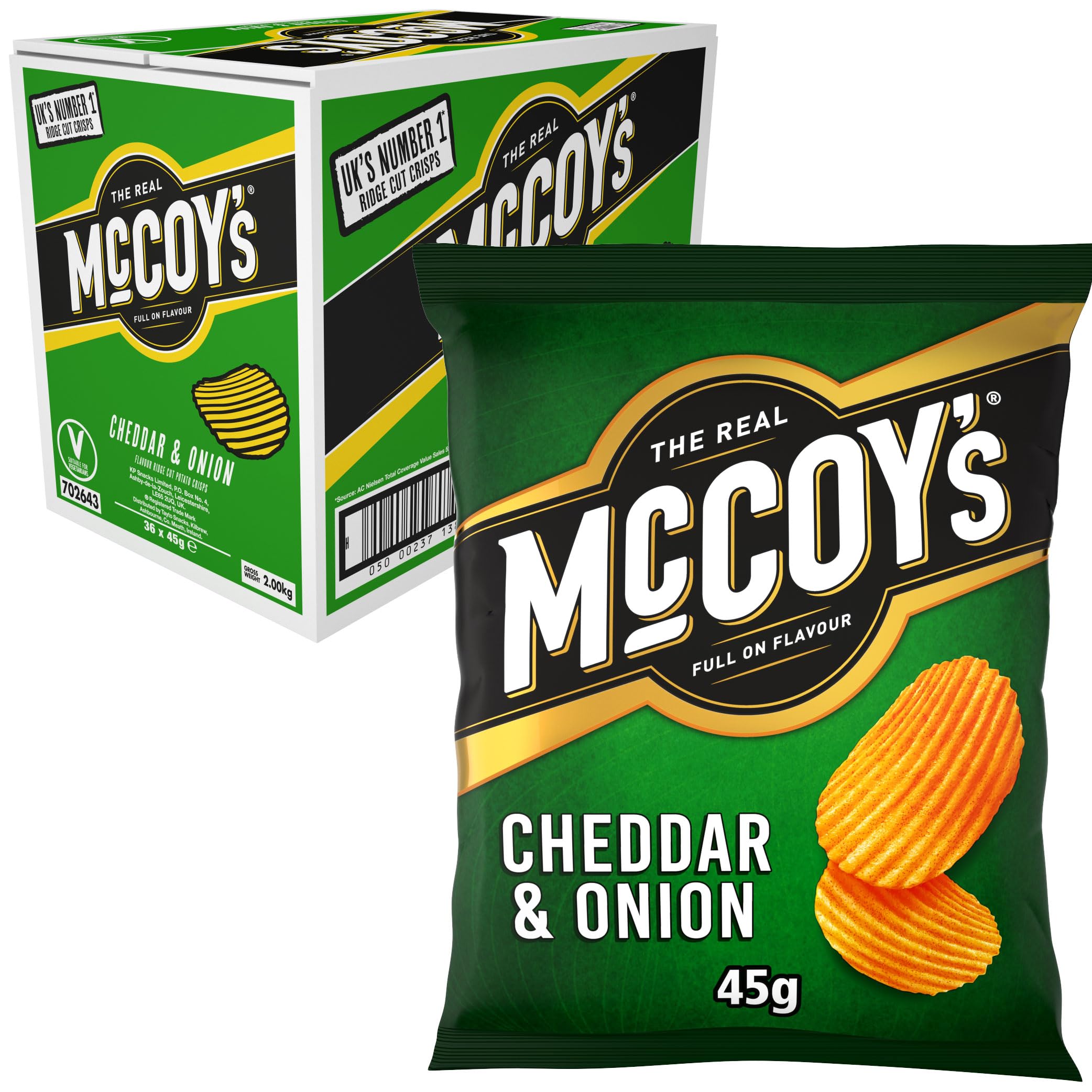 McCoys CHEDDAR & ONION Grab Bag Crisps 45g (Multipack of 36)
