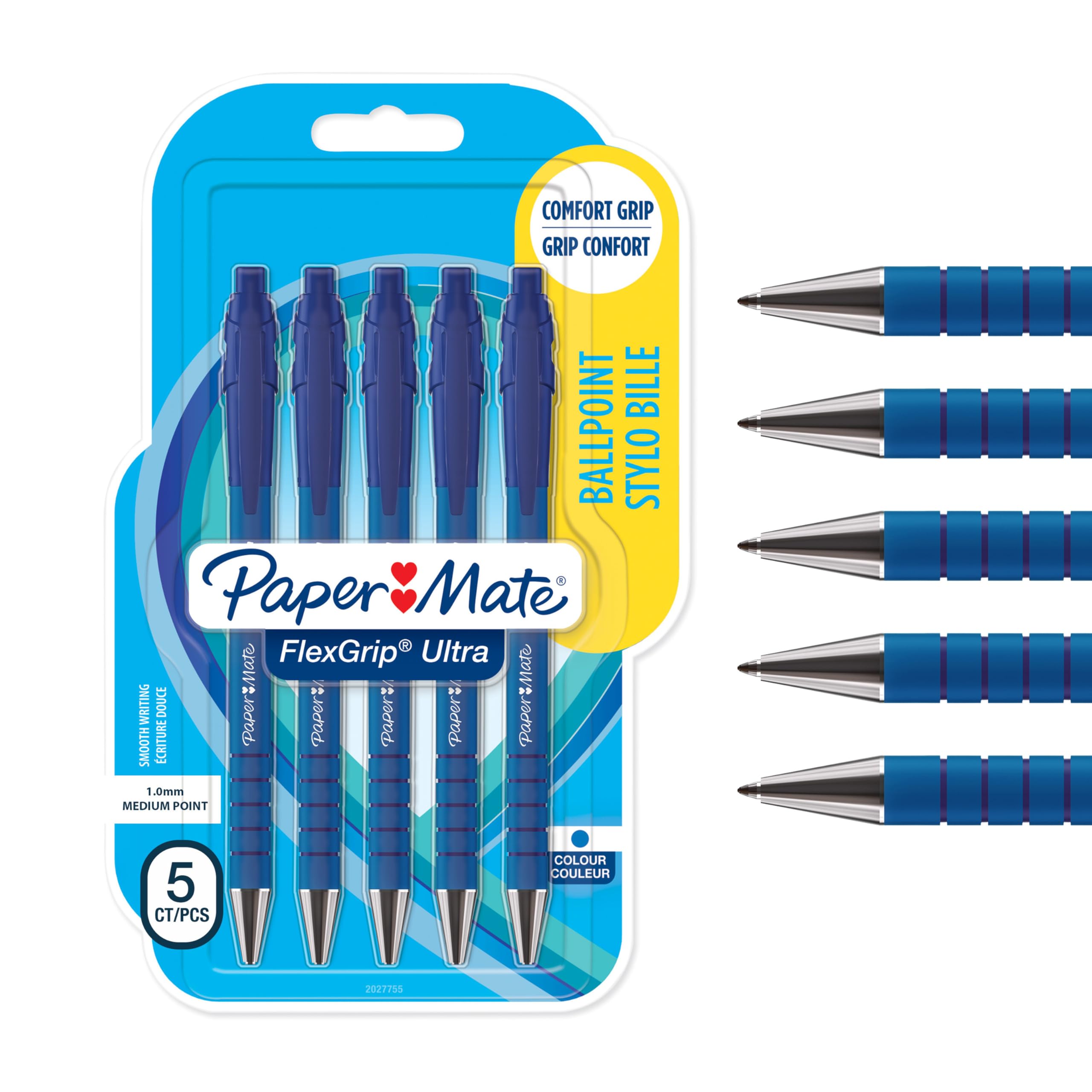 Paper Mate Flexgrip Ultra Retractable Ballpoint Pens - Medium Point (1.0mm) Blue Ink | Comfort Grip | 5 Count 1