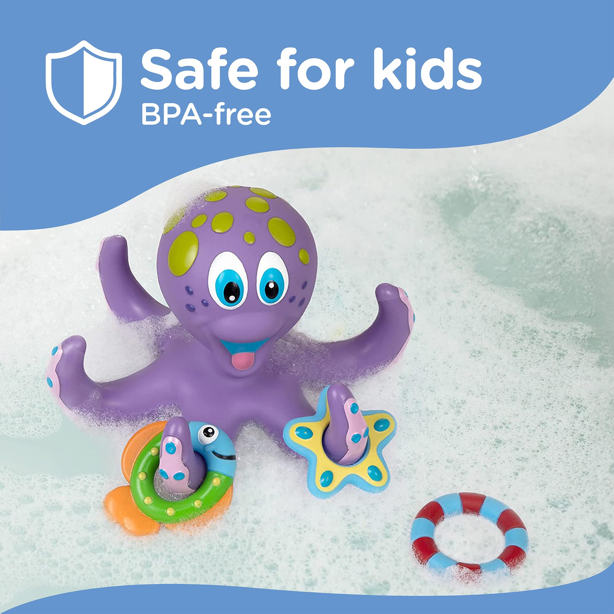Nuby Octopus Floating Bath Toy - 3-Ring Toss for Sensory Play 9