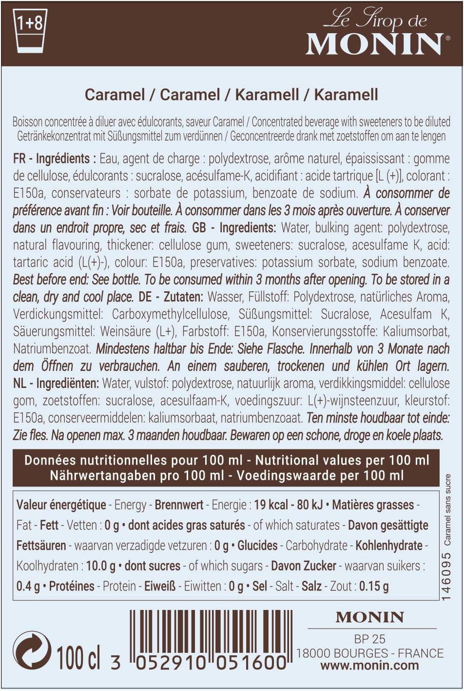 MONIN Premium Sugar Free Caramel Syrup 1L 5