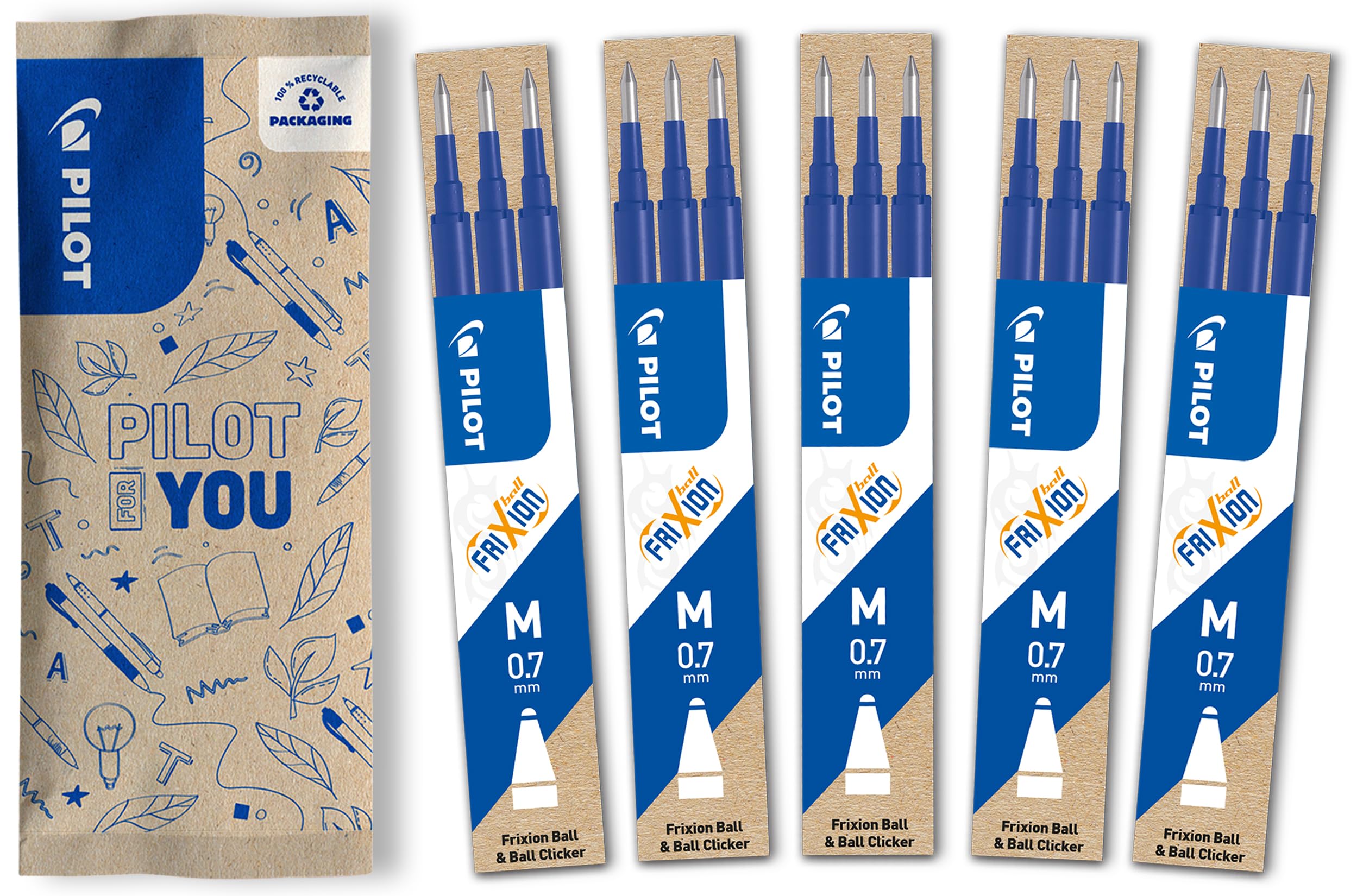PILOT FriXion Rollerball Refill - 0.7mm Medium Tip, Erasable Gel Ink | 15 Count Blue 1