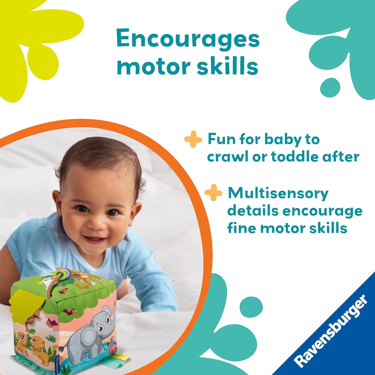 Ravensburger Play+ Roll & Play Sound Cube Wild Animals - Musical Baby Toy for 6 Months+