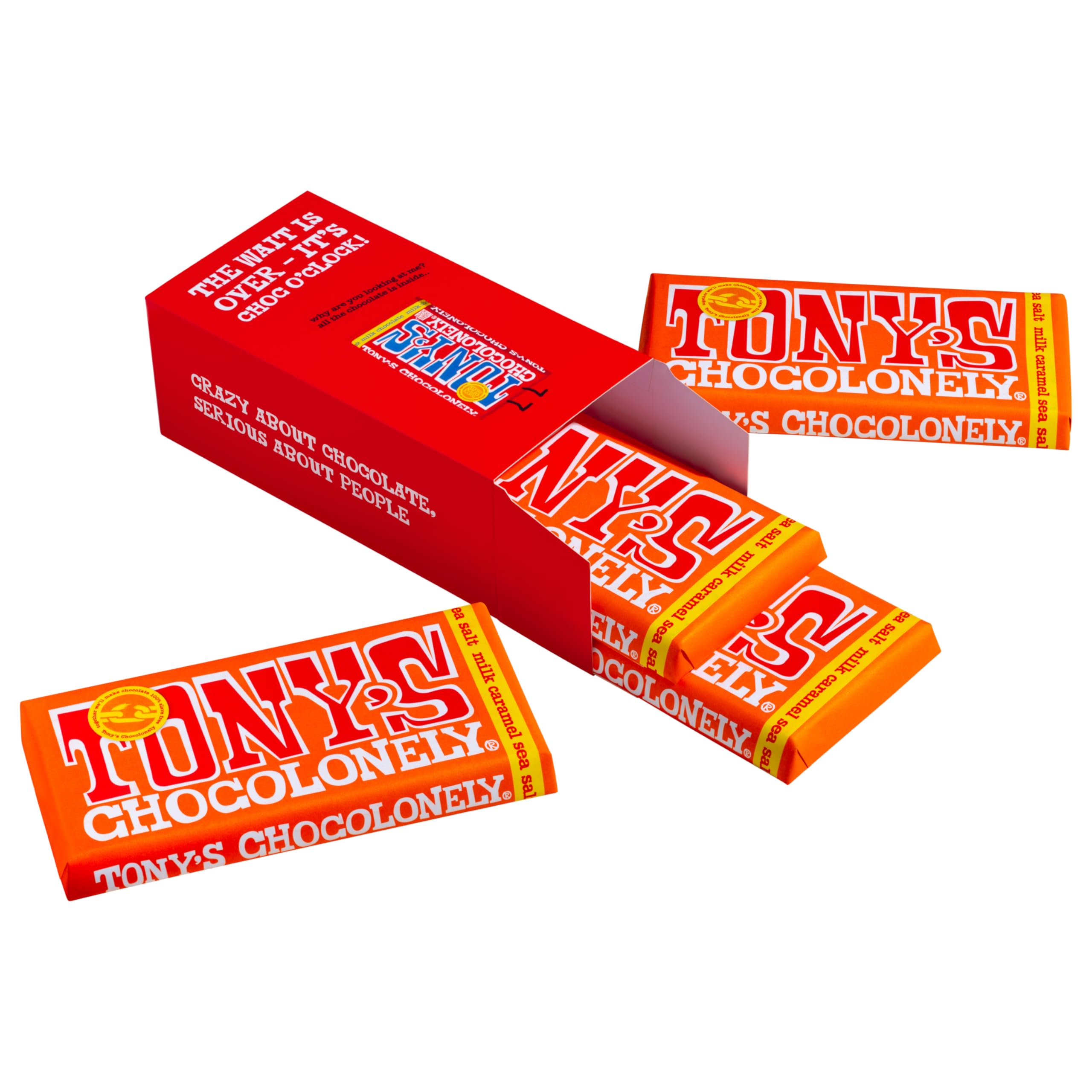 Tony's Chocolonely Milk Caramel Sea Salt Chocolate Bars - Gift Box of 4 (180g Each)