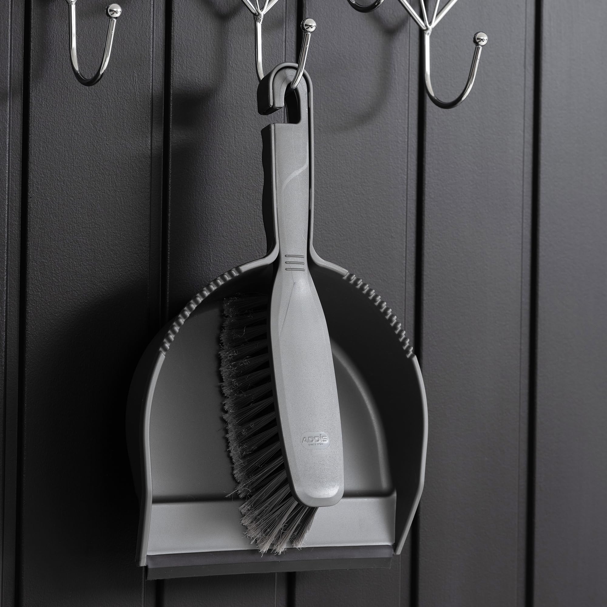 Addis Everyday Stiff Dustpan & Brush Set - Metallic Silver, Heavy-Duty Cleaning Tools for Home, One Size 8