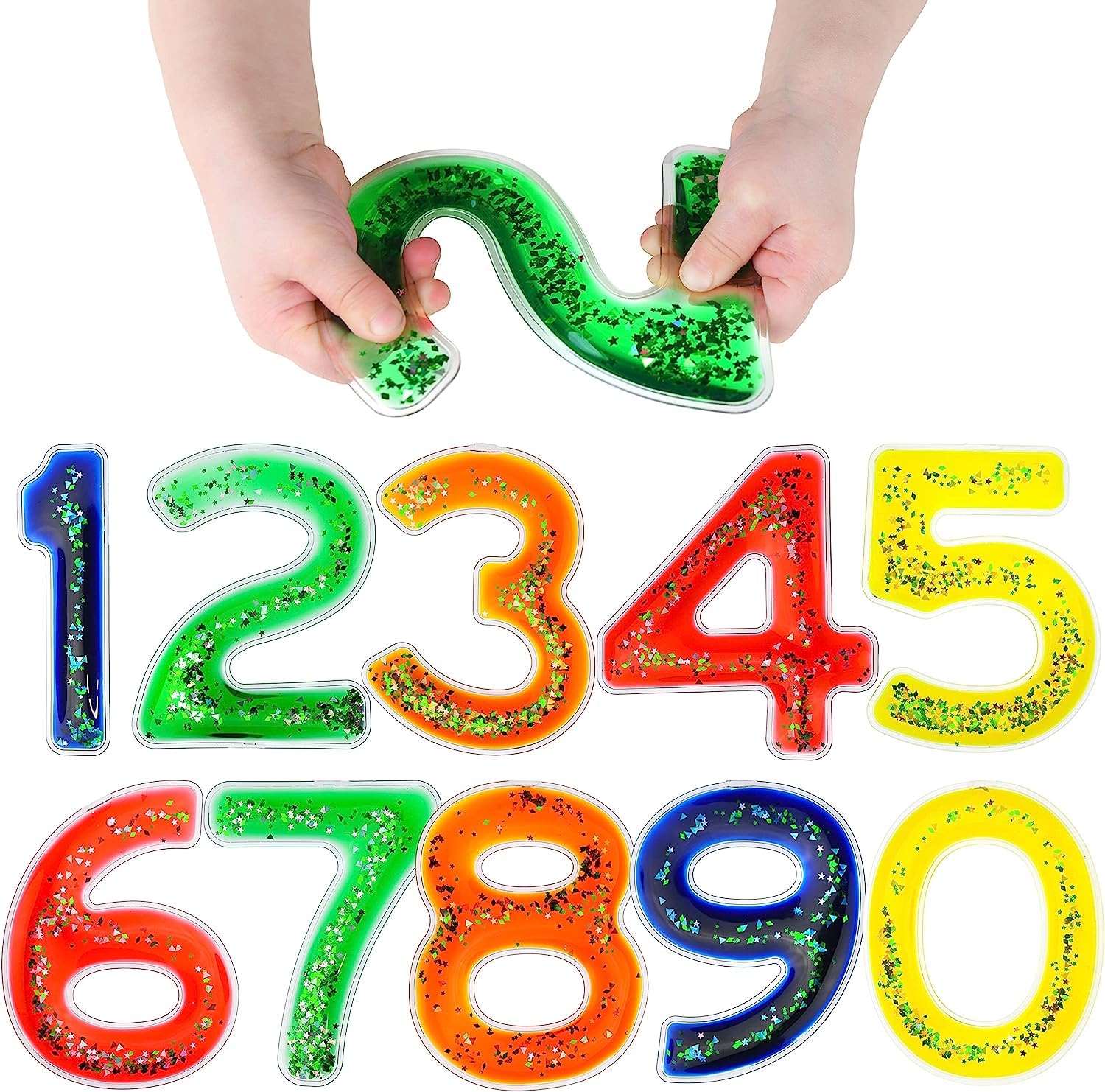 Playlearn Squidgy Sparkly Numbers 10 Pack Sensory Gel Shapes (0-9) 8