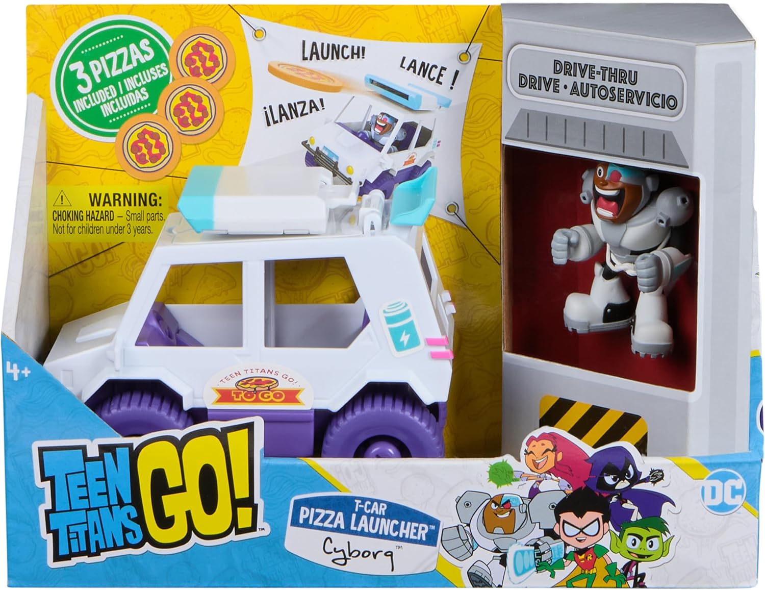 Teen Titans Go! T-Car Pizza Launcher with Cyborg Figure - Action Playset for Kids 5