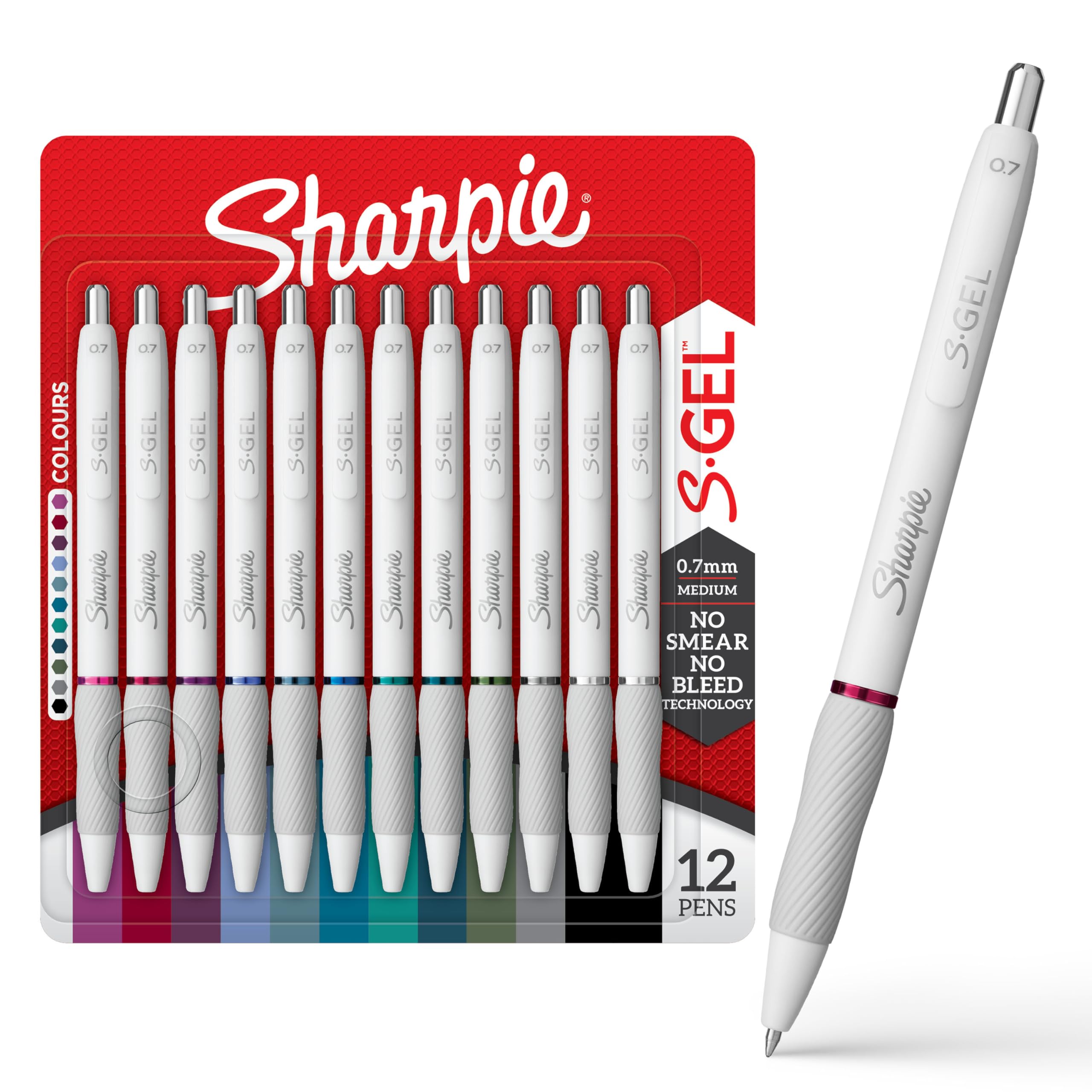 Sharpie S-Gel Gel Pens - Medium Point 0.7mm | No Smear, No Bleed | Pack of 12 Assorted Ink