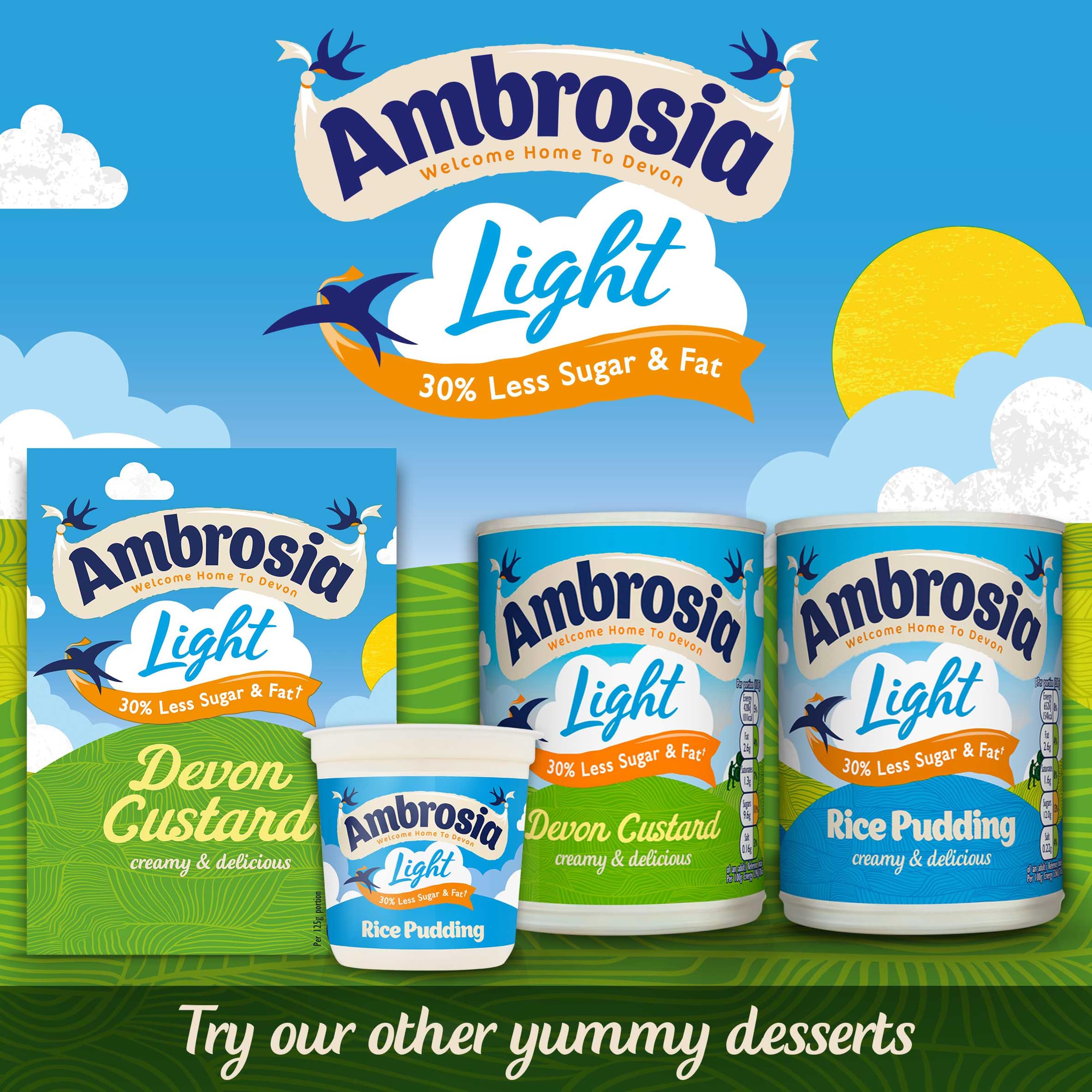Ambrosia Light Devon Milchreis, 30 % weniger Zucker und Fett, cremiges, verzehrfertiges Dessert 4