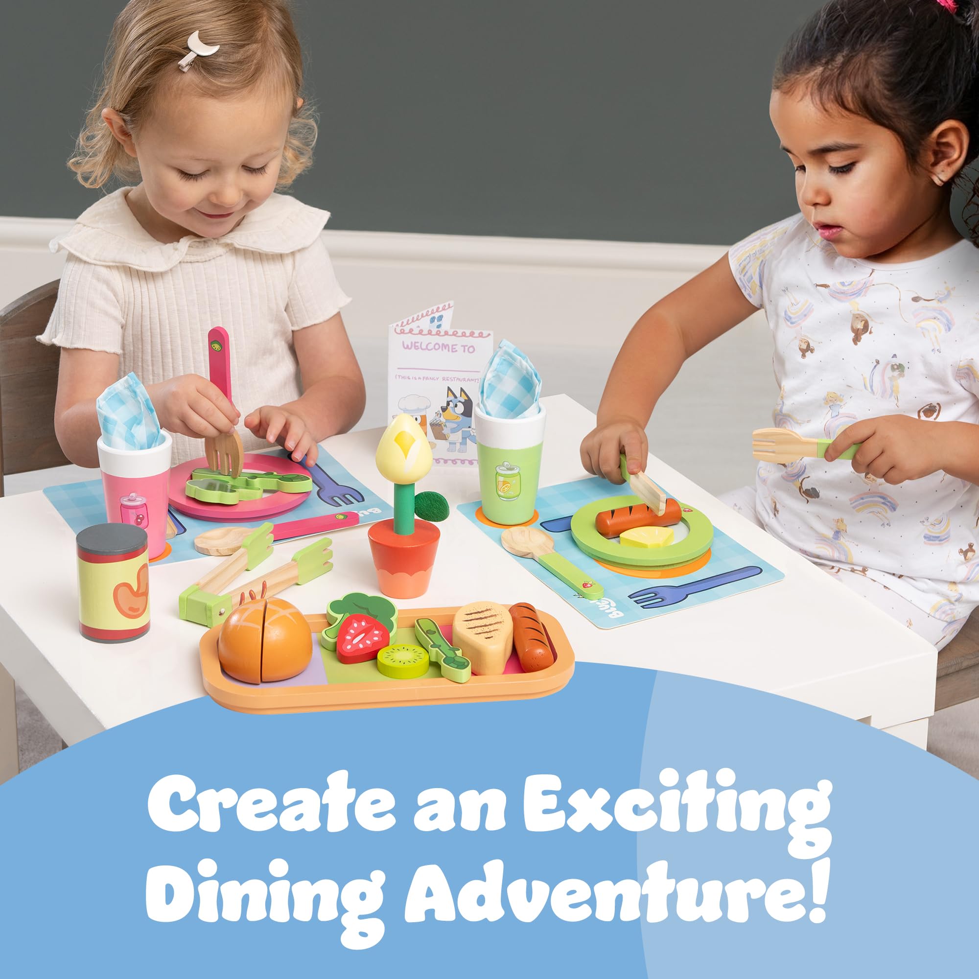 BLUEY - Dine In with Bluey 32-Piece Wooden Toy Playset for Kids 7