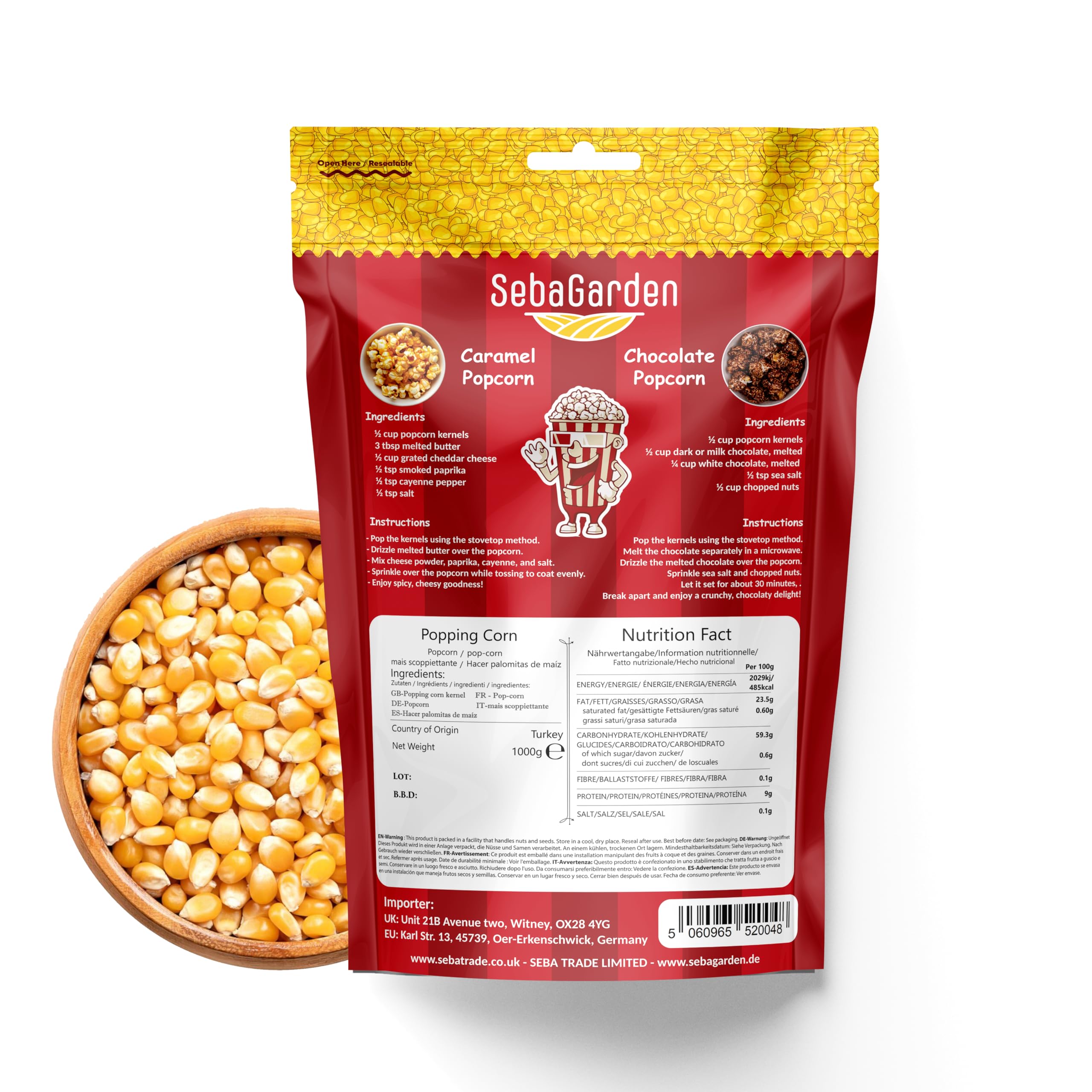 Seba Garden Popcorn Kernels - High Fibre, GMO Free | 1 kg Resealable Pouch 4
