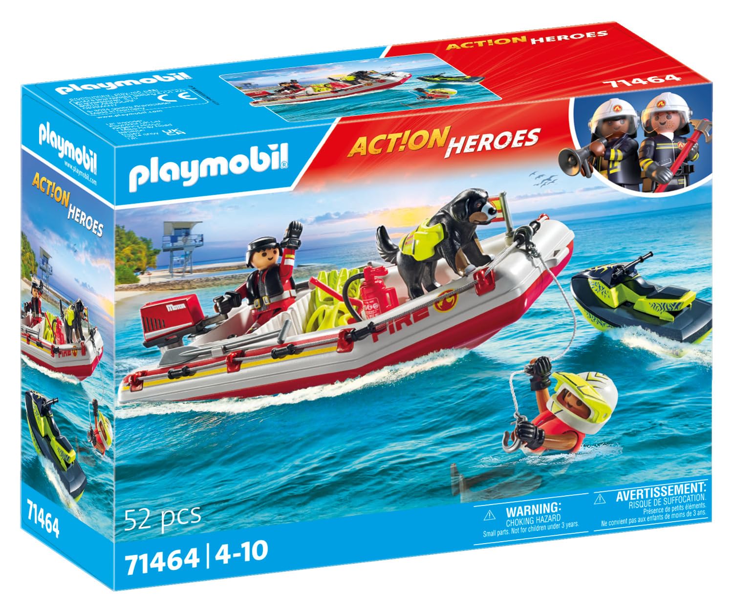 Playmobil 71464 Action Heroes: Fireboat with Aqua Scooter - Water Rescue Playset for Kids 7