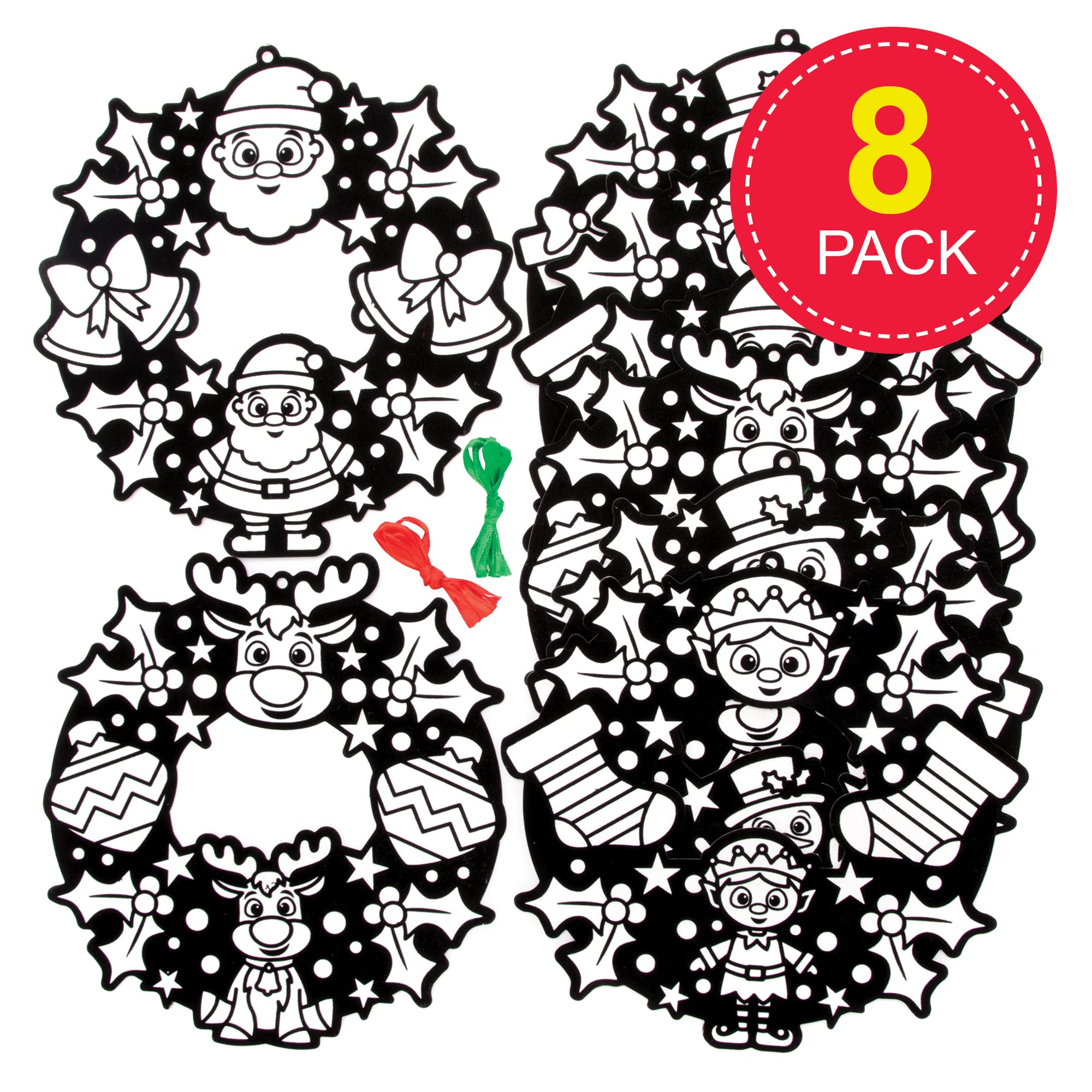 Baker Ross Christmas Colour In Wreaths - Pack of 8 Craft Kit for Kids 8