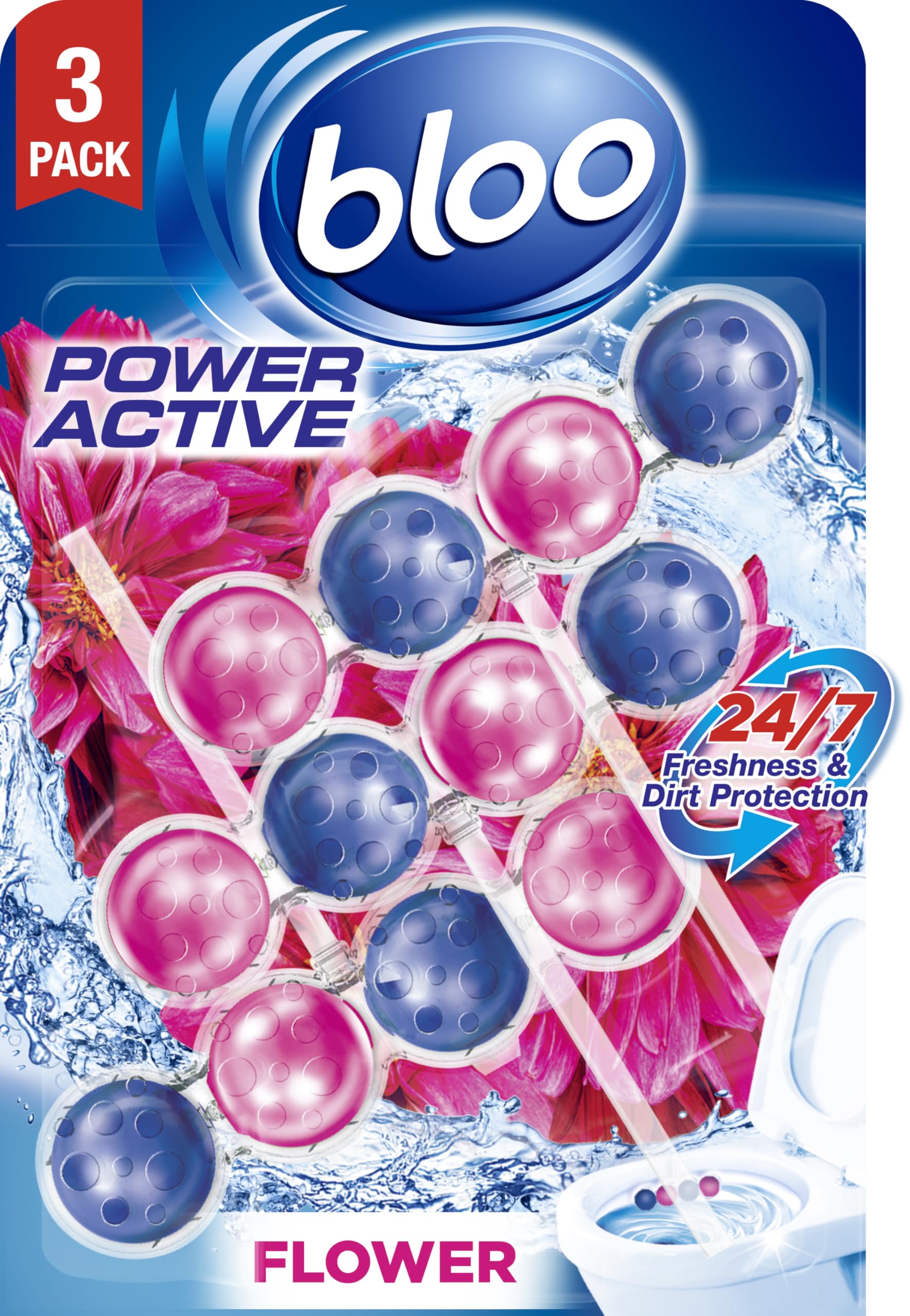 Bloo Power Aktiv Toilettenstein – Duft nach frischen Blumen mit Anti-Kalk, 3er-Pack