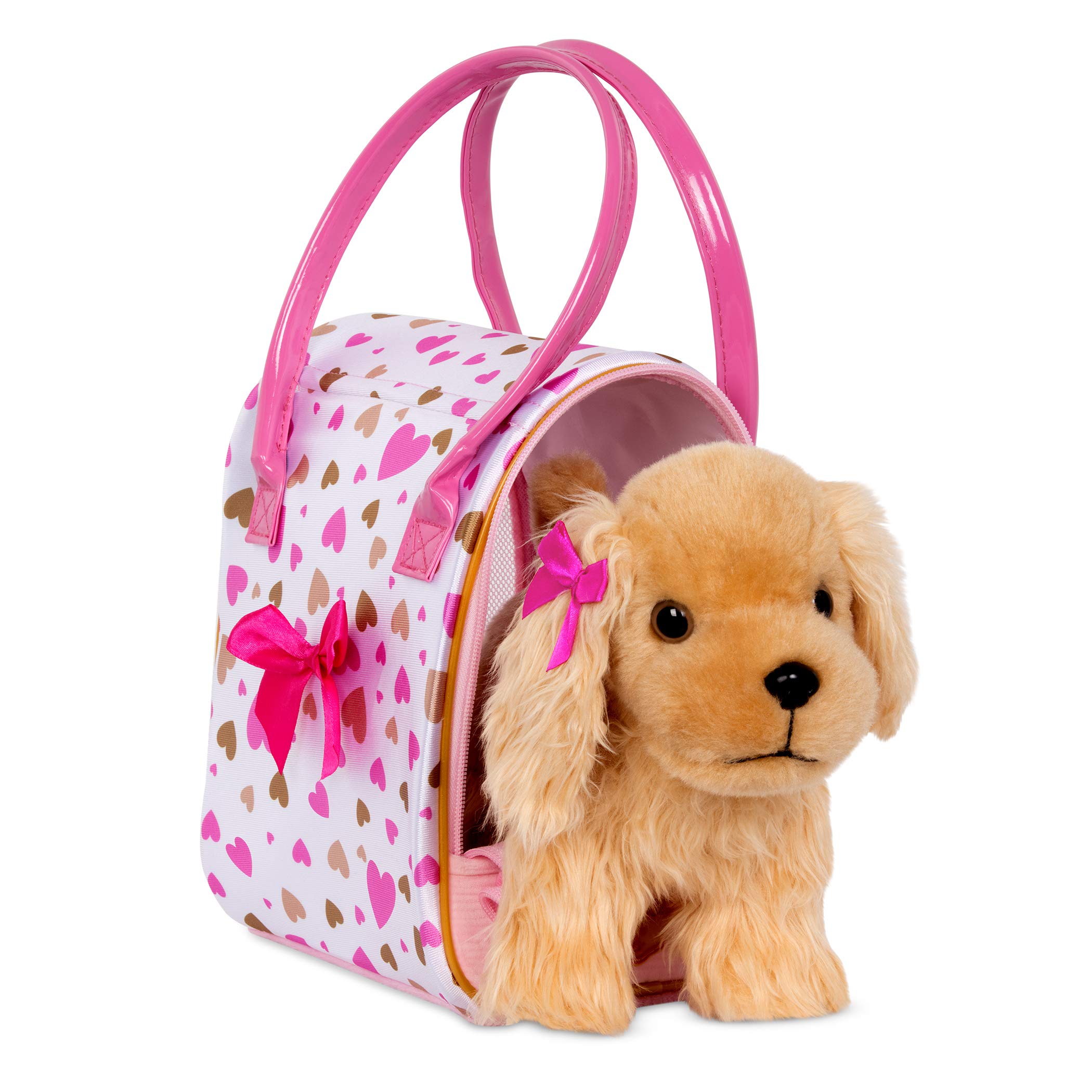 Pucci Pups Plush Cocker Spaniel with Carrier Bag – Pink & Gold Dog Toy for Kids 3+ 4